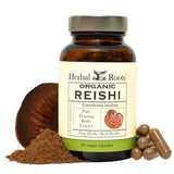 Cápsulas Herbal Roots Reishi, fácil de tragar para energía diaria.