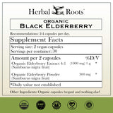 Herbal Roots Saúco Negro cápsulas en mano, dosis vegana para tu rutina