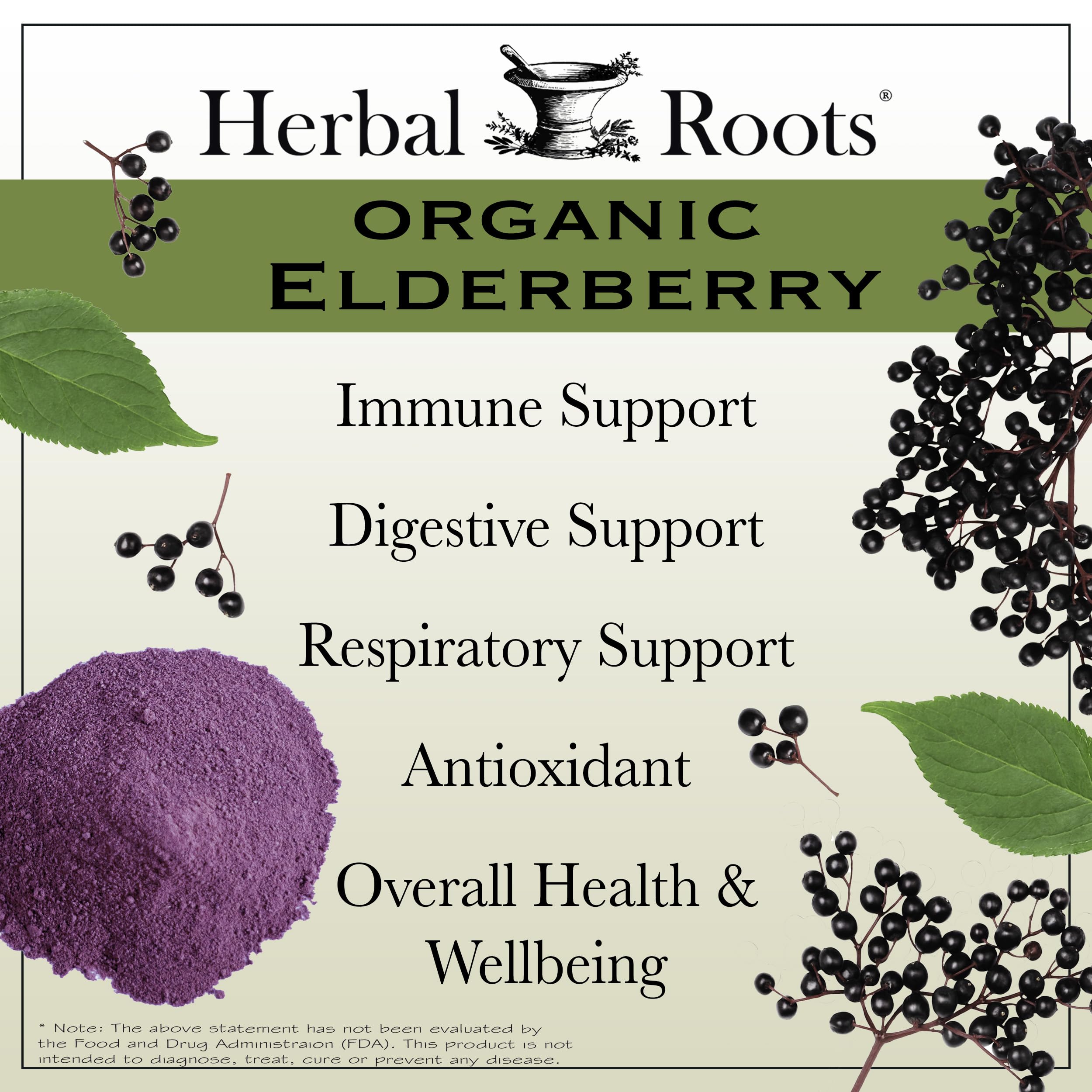 Herbal Roots Saúco Negro frasco, pureza sin aditivos y control de calidad