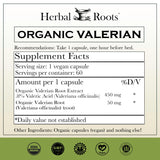 Caja de Herbal Roots Valerian, producto certificado orgánico y libre de OGMs.