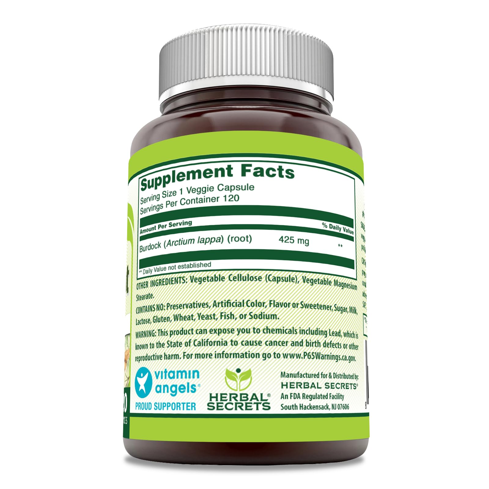 Herbal Secrets Bardana, capsulas vegetales para uso diario y conveniencia.
