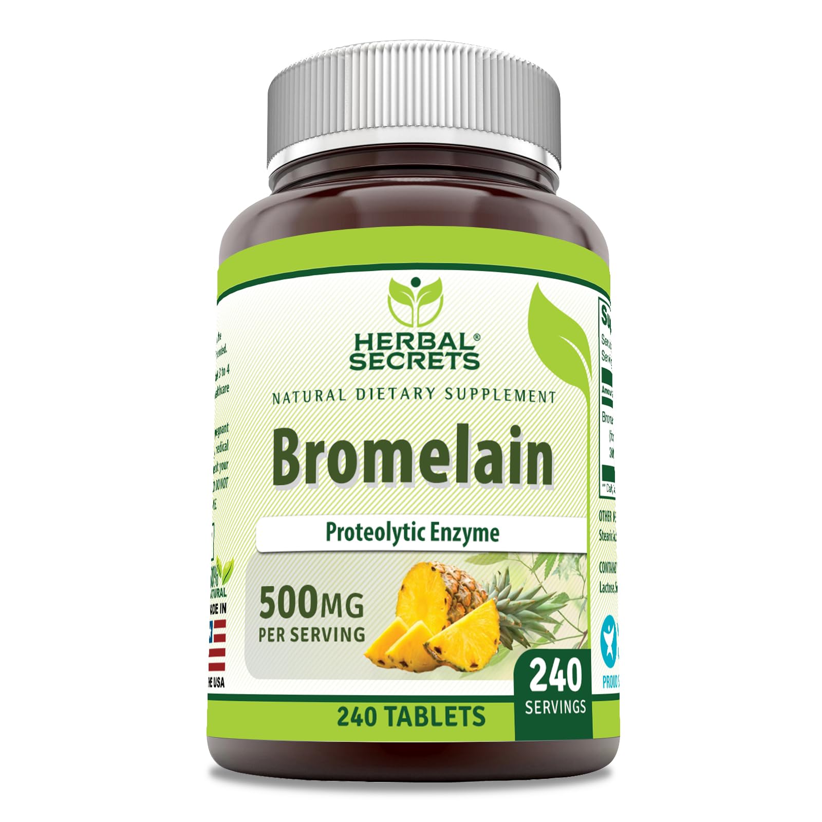 Herbal Secrets Bromelina 500 mg, botella, apoyo digestivo suave tras comidas
