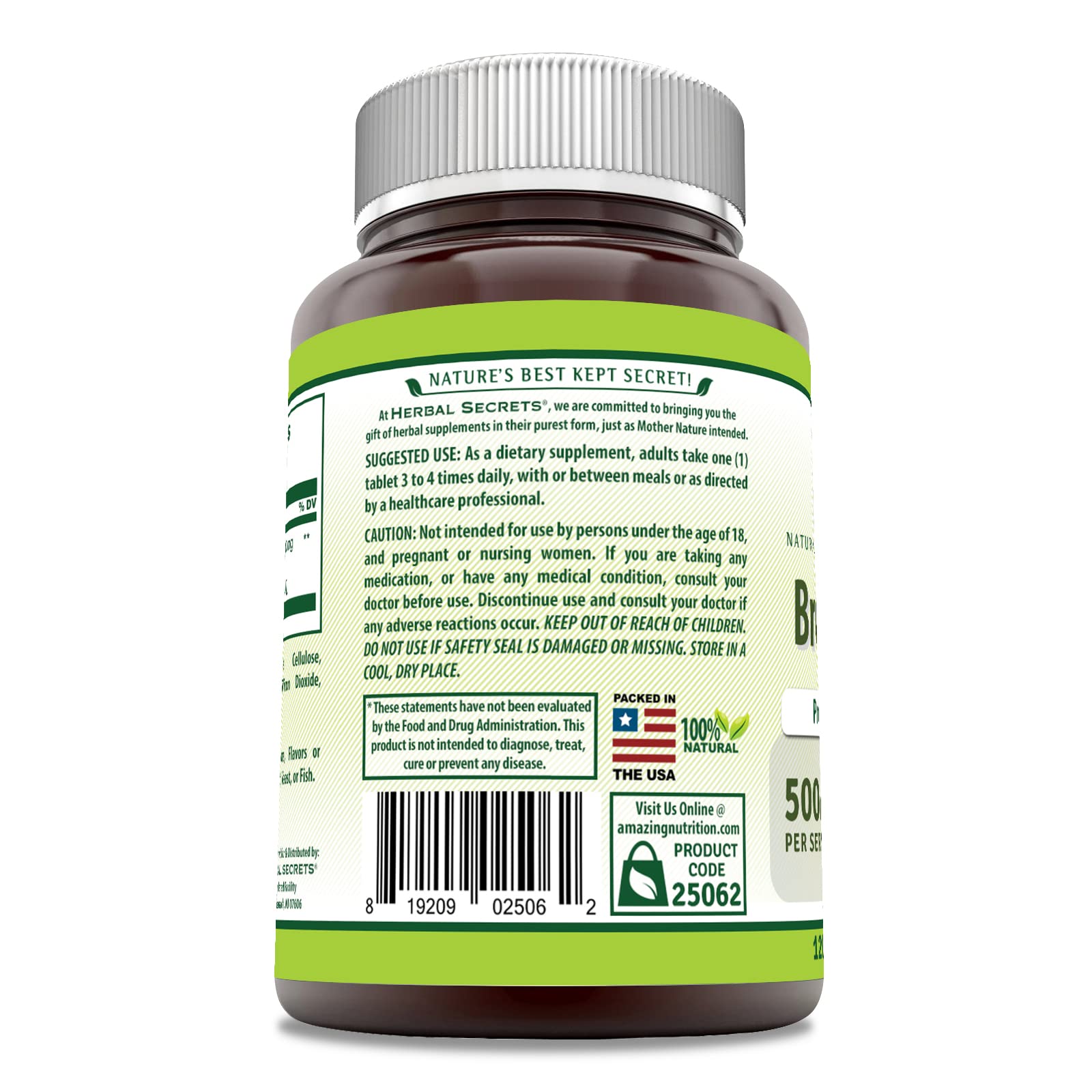 Bromelina Herbal Secrets en tabletas, 120 por frasco, uso diario.