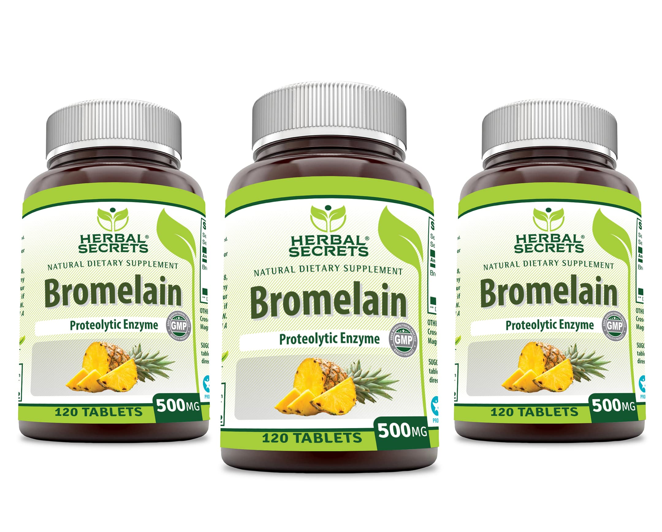 Herbal Secrets Bromelina 500 mg en cápsula para apoyo digestivo diario.