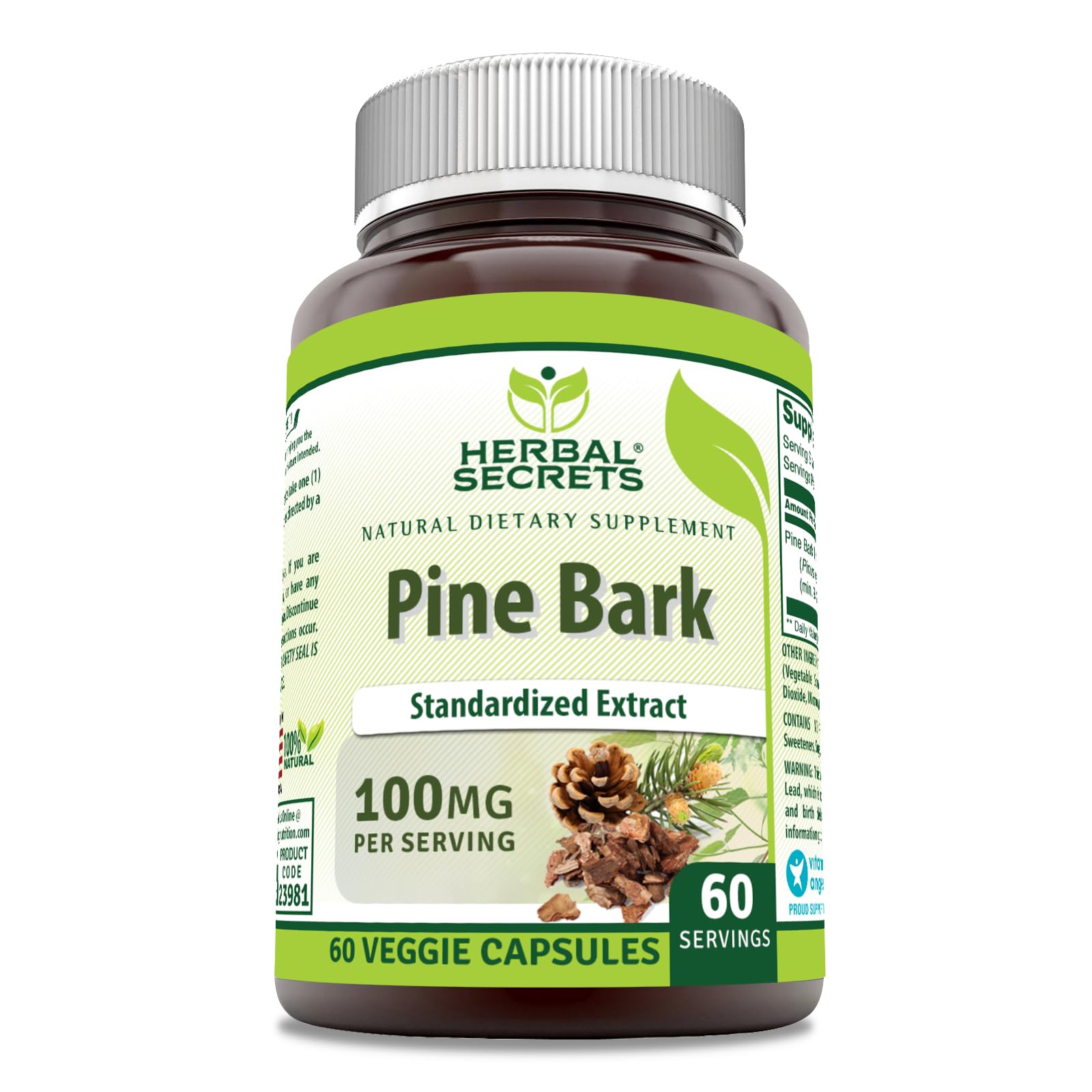 Herbal Secrets extracto de corteza de pino 100 mg, cápsula para bienestar diario