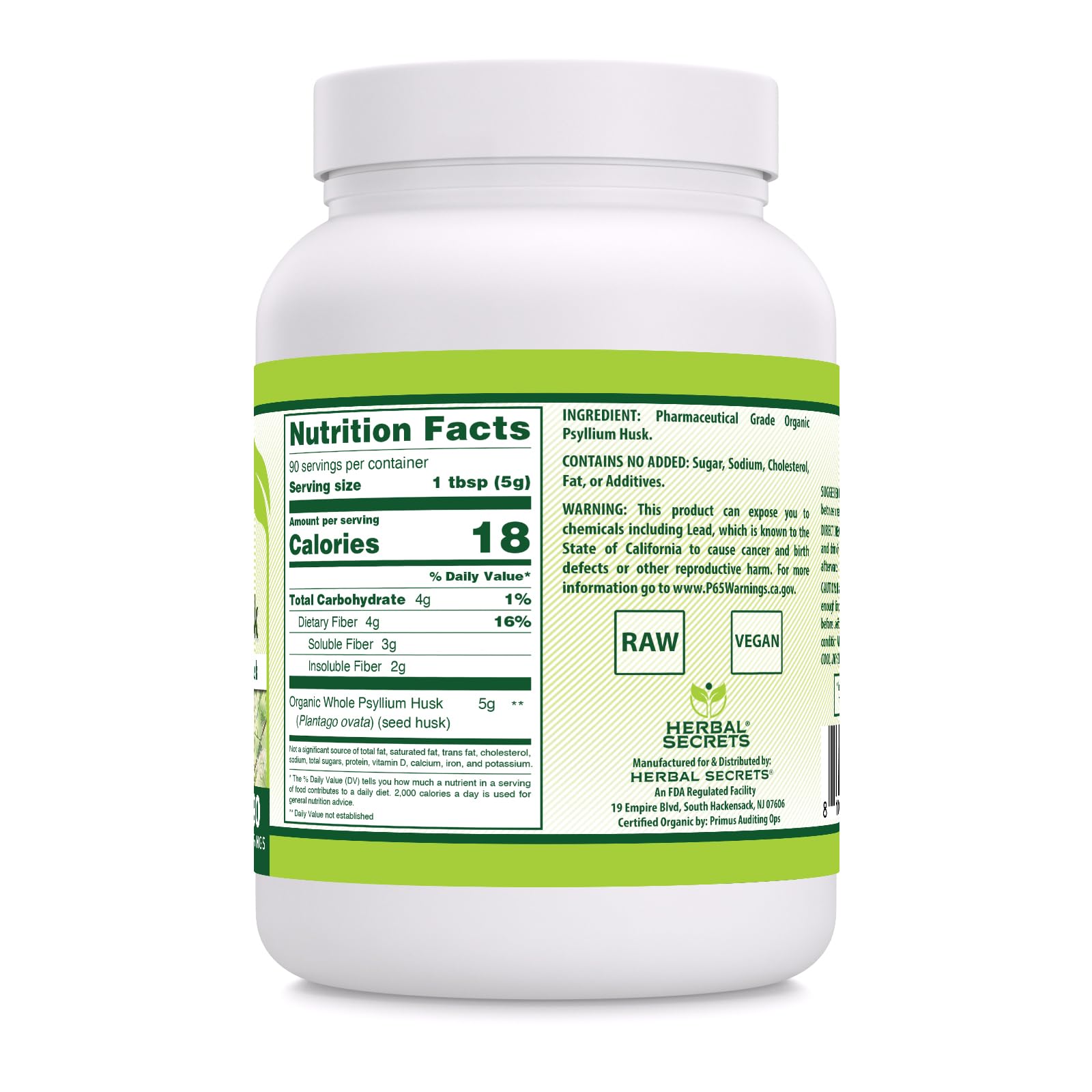 Herbal Secrets Frasco de Psyllium, fácil de medir para la rutina diaria