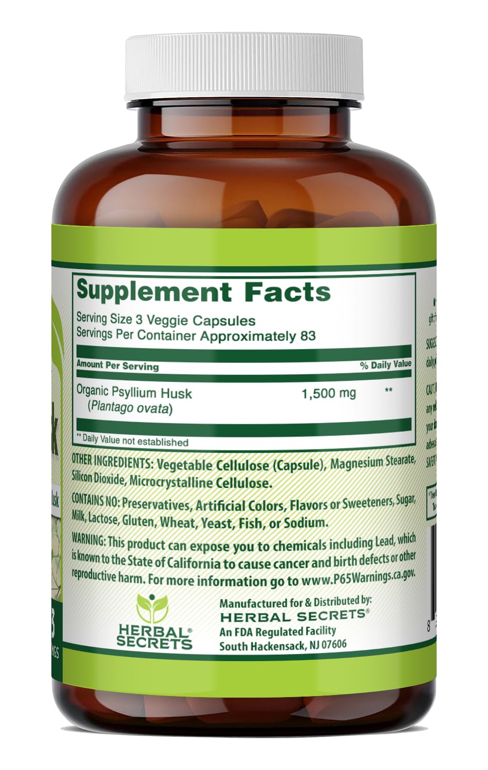 Cápsulas vegetales Herbal Secrets para fibra diaria sin gluten