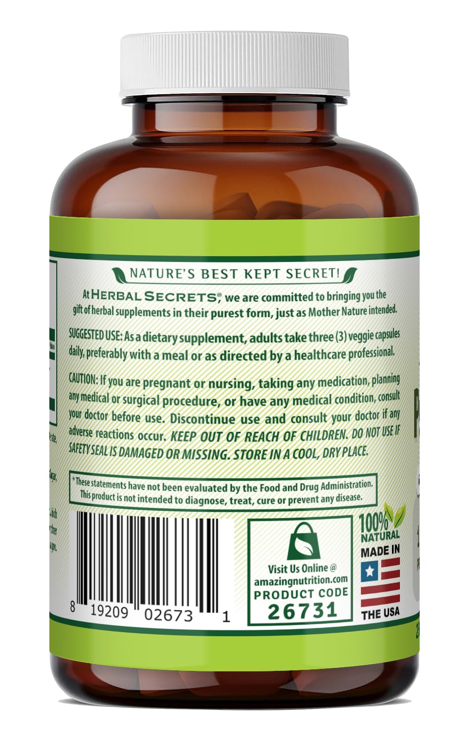 Etiqueta del producto Herbal Secrets Psyllium con pureza garantizada