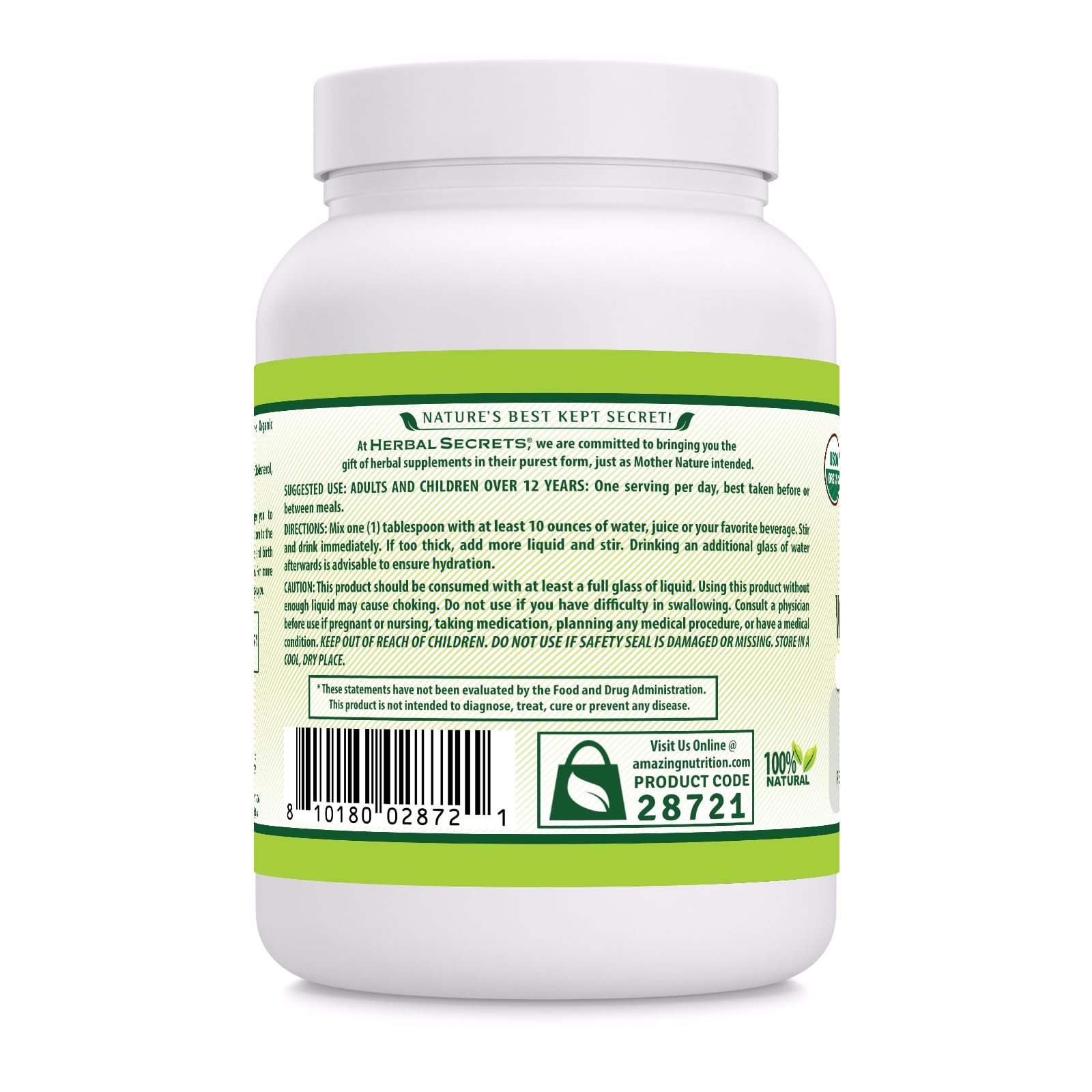 Herbal Secrets Psyllium Husk, uso diario mezclado con agua