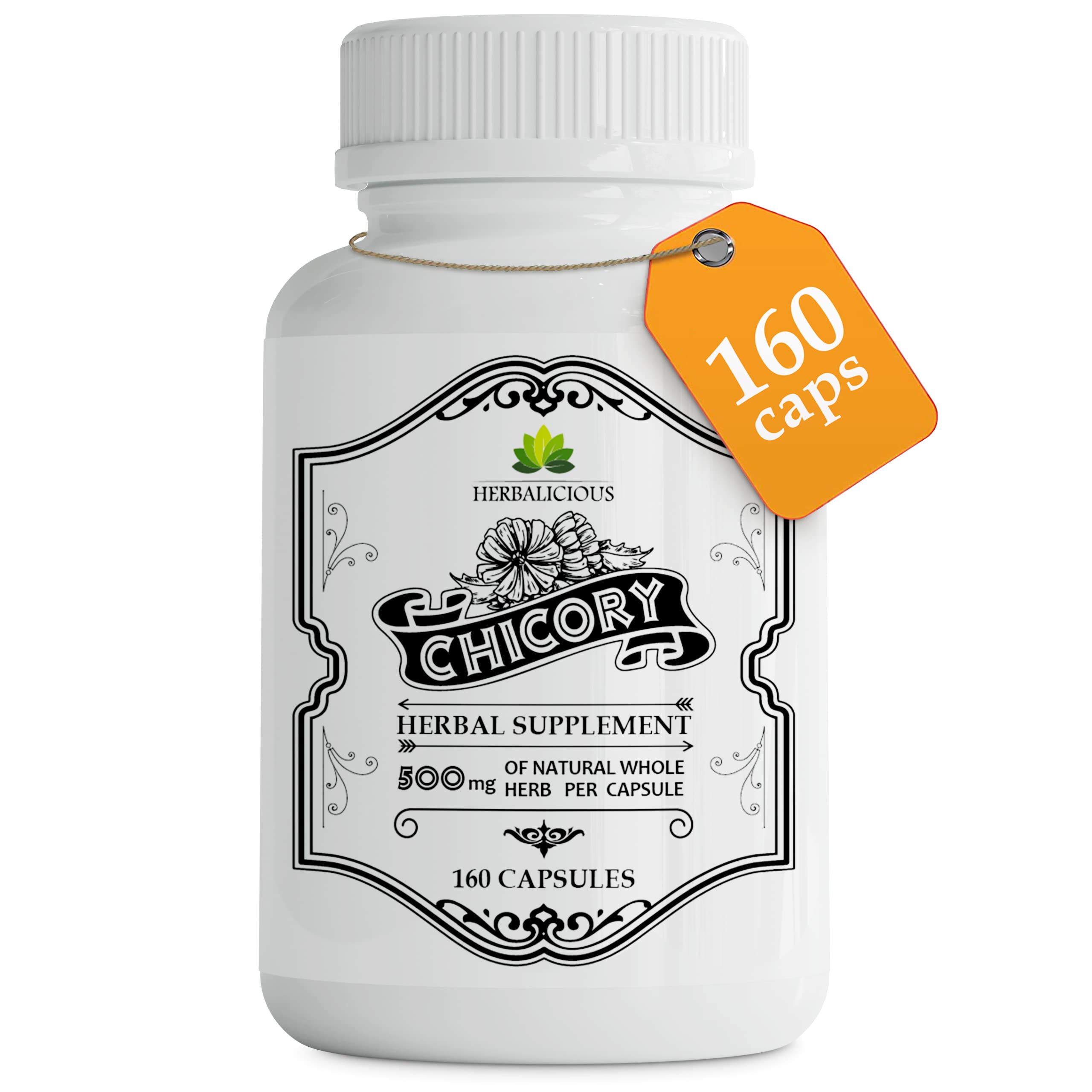 Cápsulas HERBALICIOUS de chicoria para soporte digestivo diario.