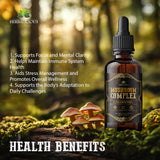 HERBALICIOUS: etiqueta del producto para identificar ocho hongos y beneficios.