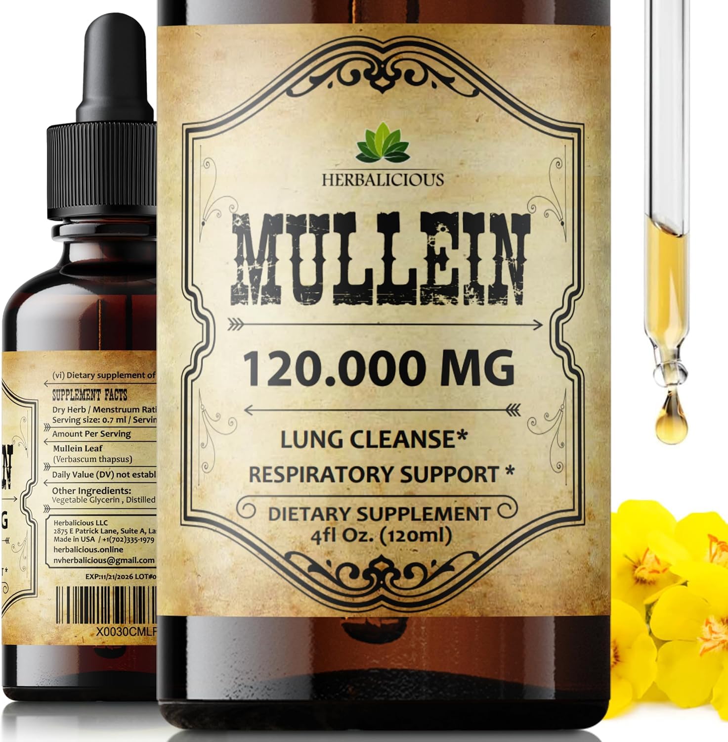 HERBALICIOUS Gotas de Mullein frasco vertido para respiracif3n me1s cf3moda