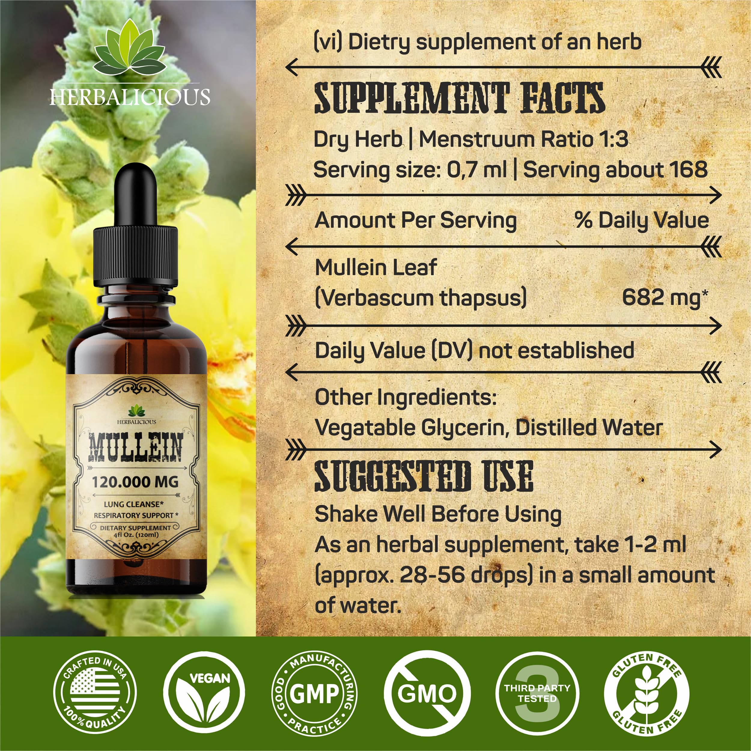 HERBALICIOUS Gotas de Mullein solucif3n nocturna suave para relajacif3n
