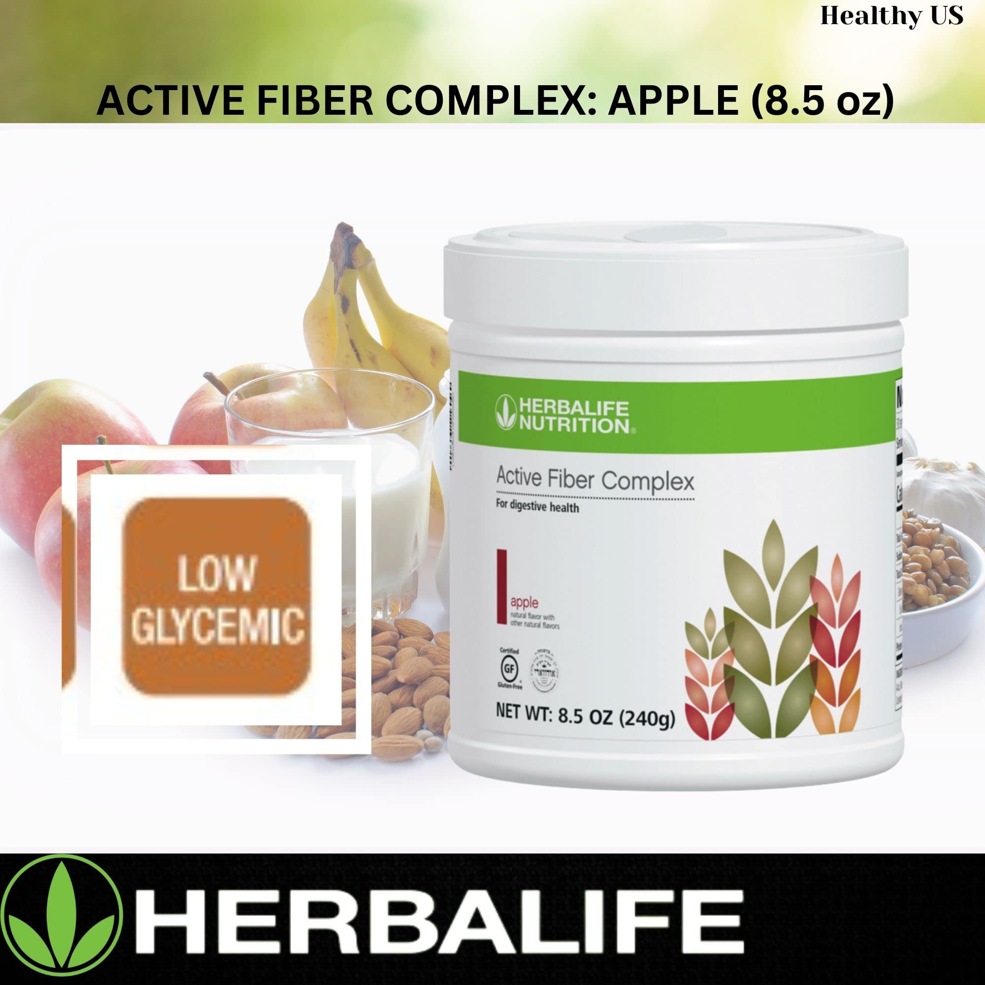 Herbalife Active Fiber Complex Manzana, manzana fresca que indica el sabor en el envase.