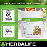 Herbalife Active Fiber Complex Manzana, en vaso, mezcla rápida para bebidas saludables.