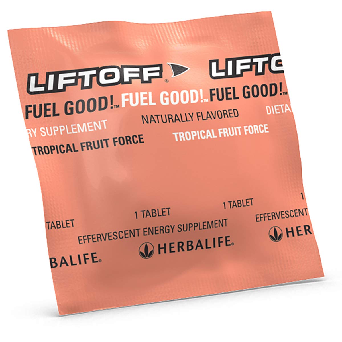 Herbalife Liftoff Fruta Tropical, empaque práctico para consumo en cualquier lugar.