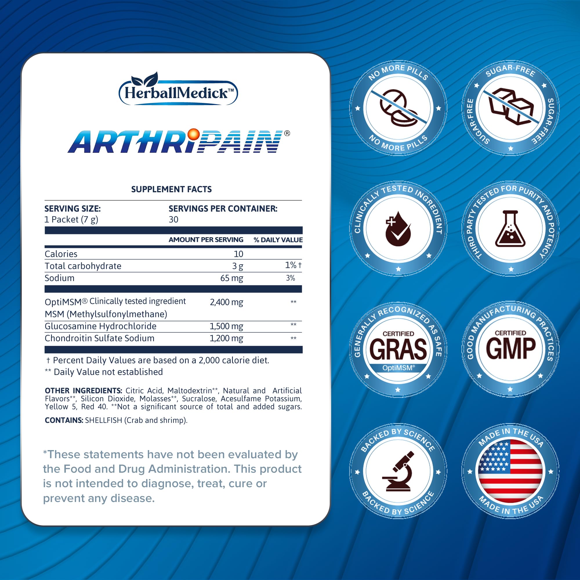 HerballMedick Arthripain: sobres para preparar jugo articular y uso diario práctico.