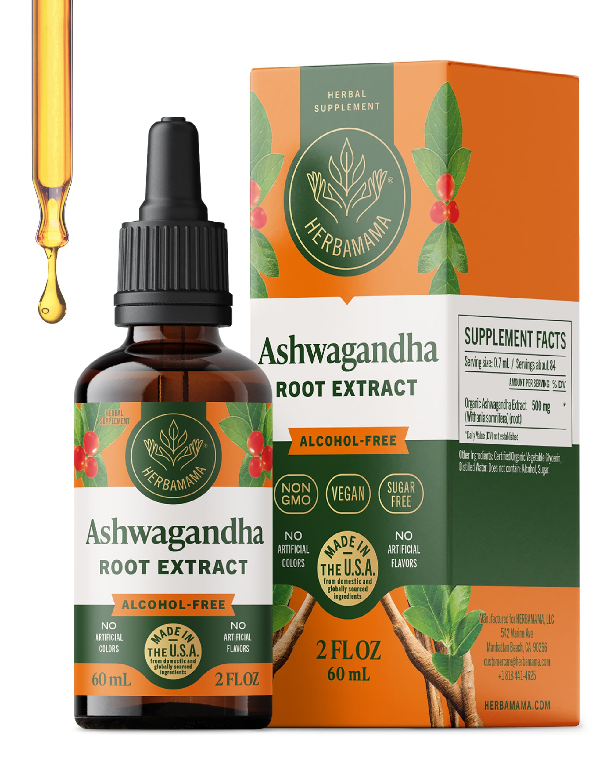 HERBAMAMA Ashwagandha: gotas en botella para apoyar la calma diaria.