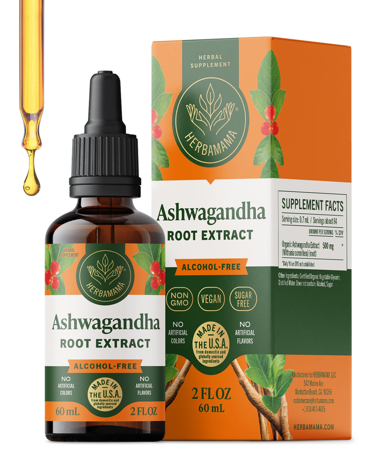 HERBAMAMA Ashwagandha: gotas en botella para apoyar la calma diaria.