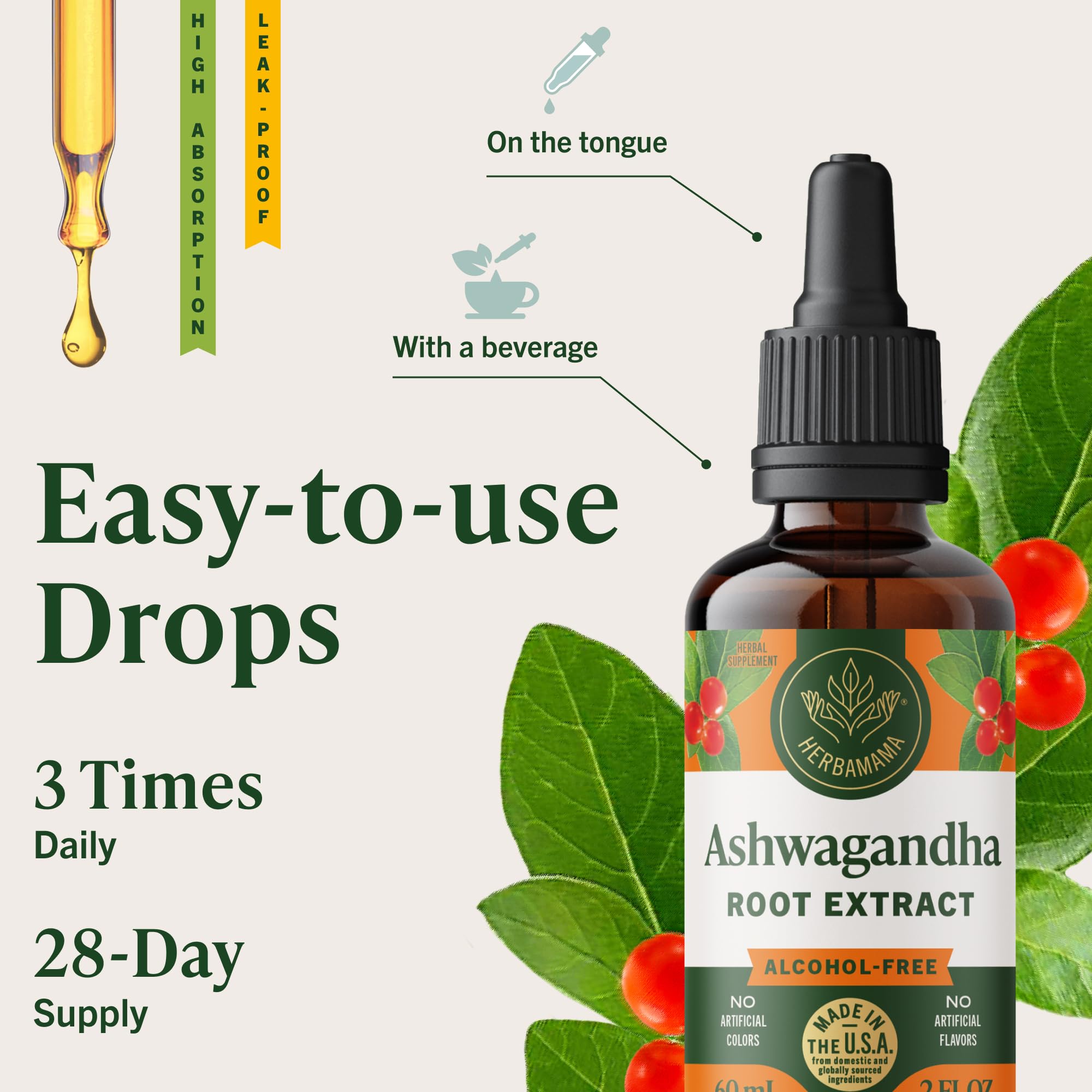 HERBAMAMA Ashwagandha: sin alcohol para una rutina limpia.