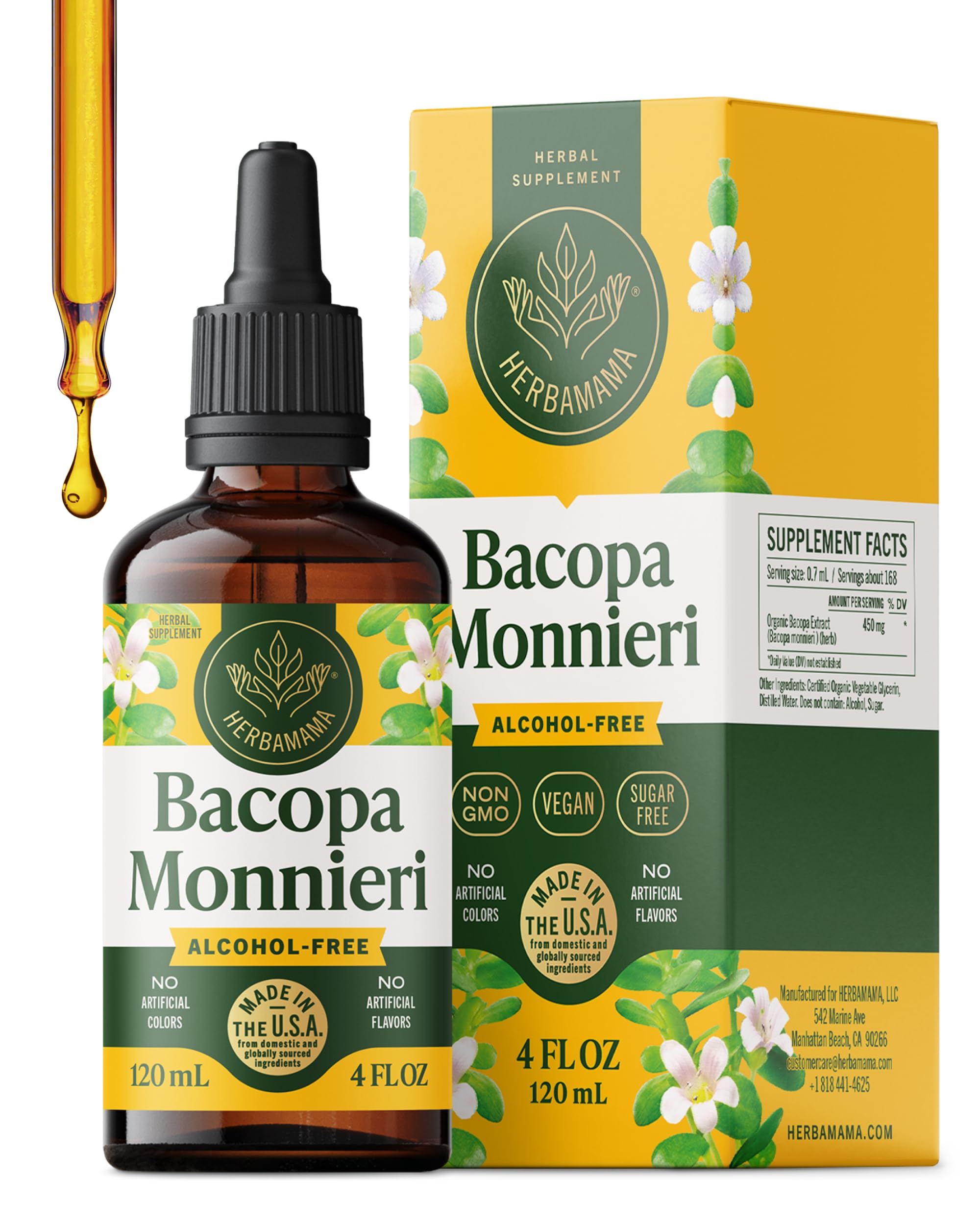 HERBAMAMA Bacopa monnieri botella: soporte natural para enfoque diario y claridad mental.