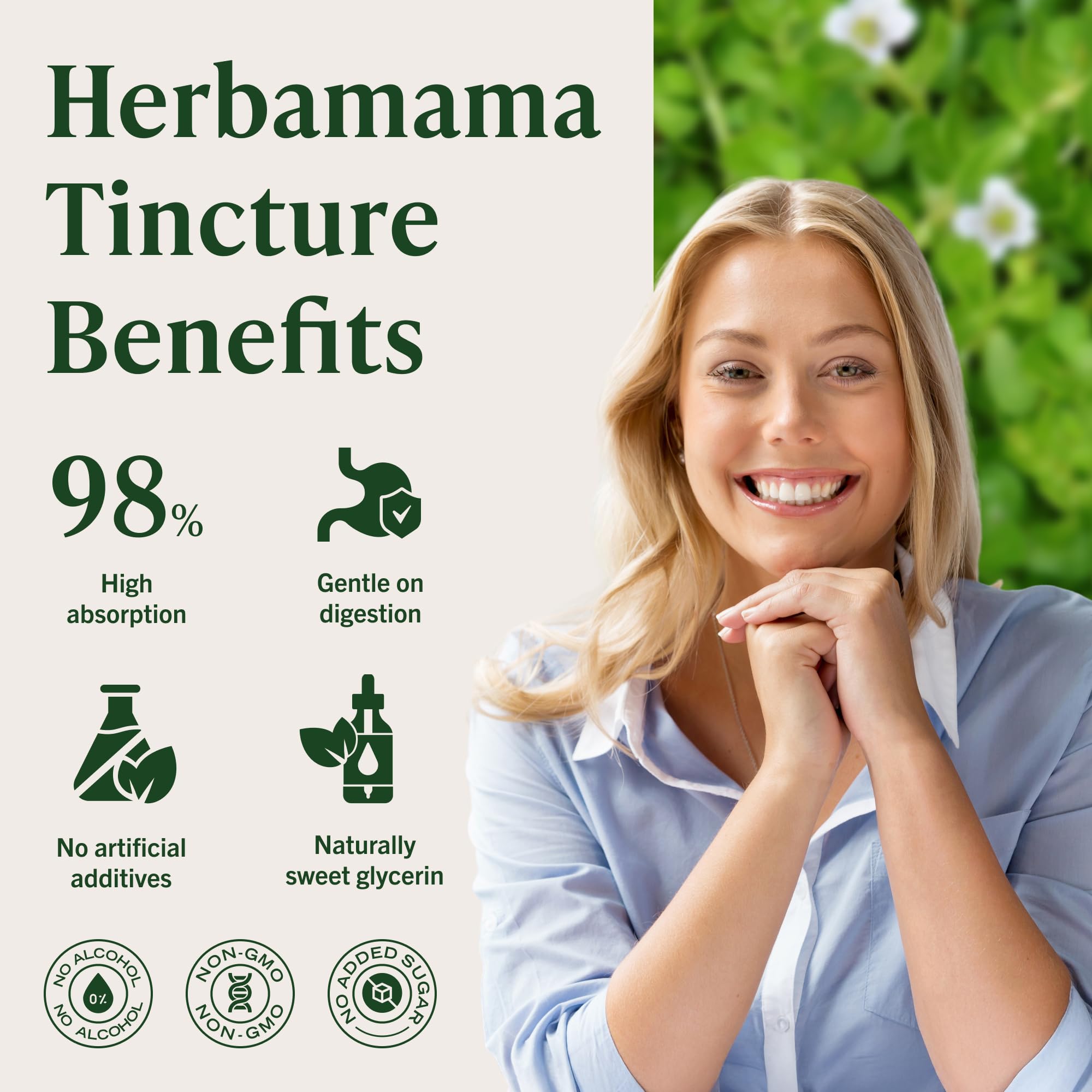 HERBAMAMA Bacopa monnieri sin alcohol: opción vegana y sin azúcares.