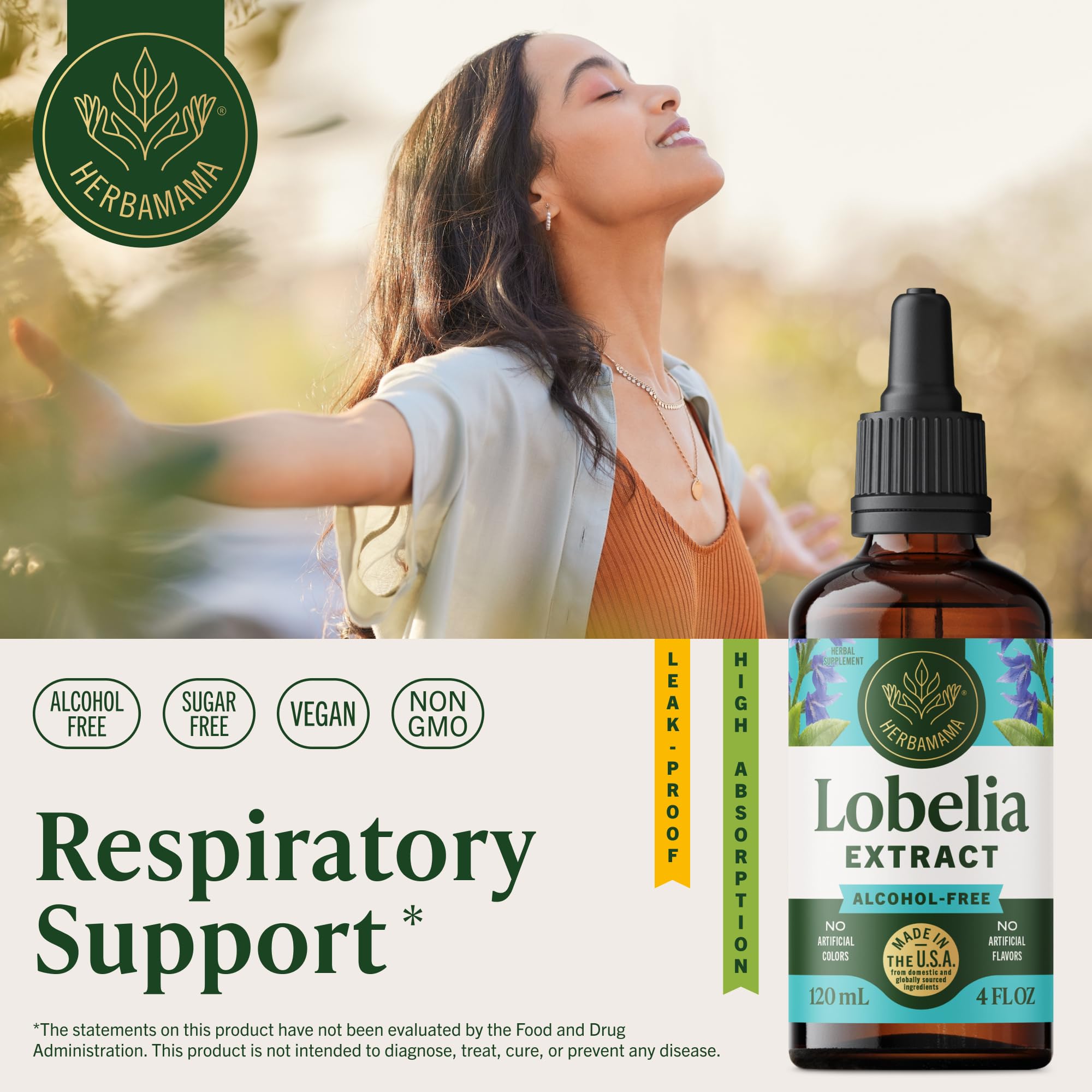 HERBAMAMA Lobelia tintura gotero: dosis rápida para consumo directo.