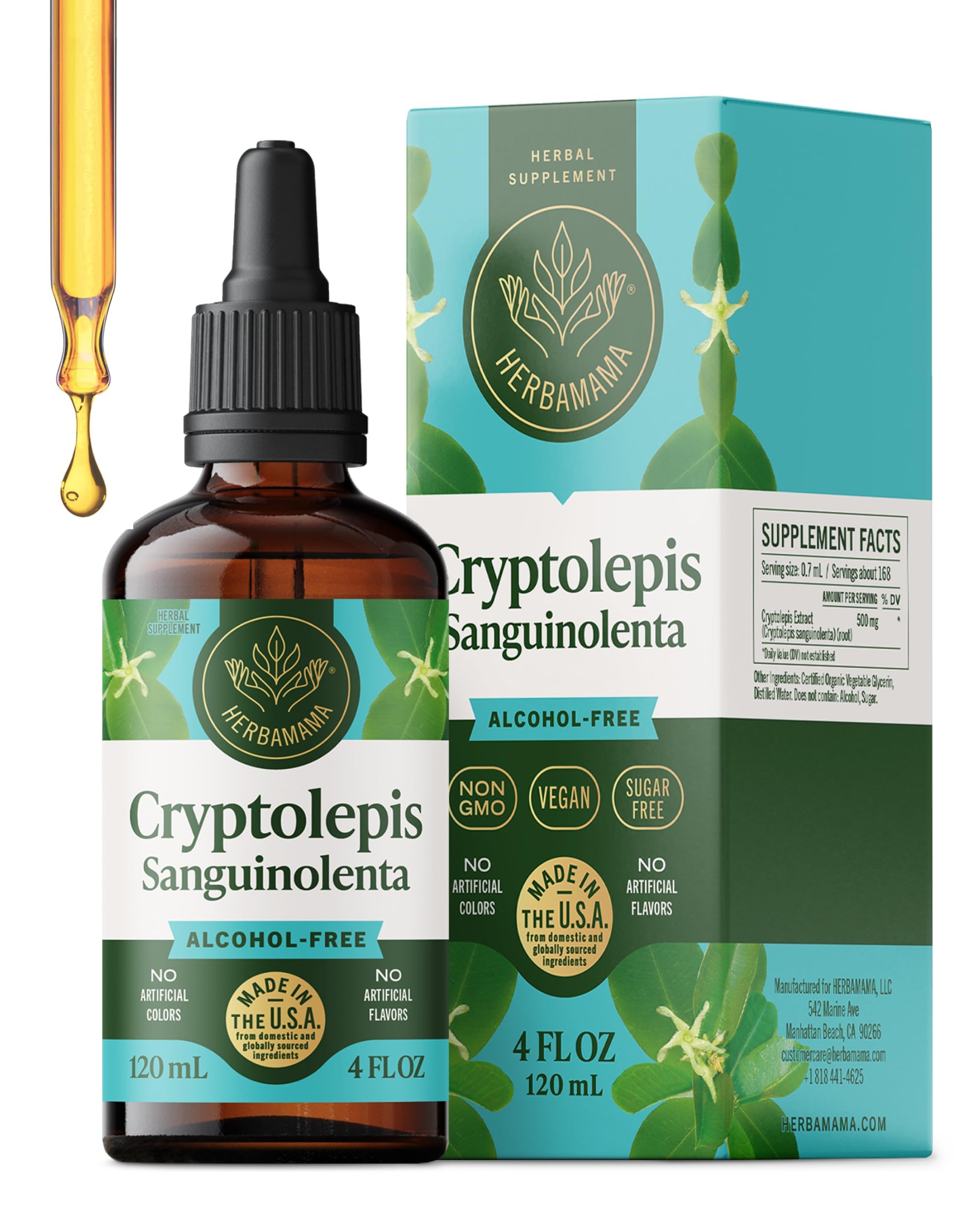 Herbamama tintura Cryptolepis en botella, apoyo inmunitario diario suave.