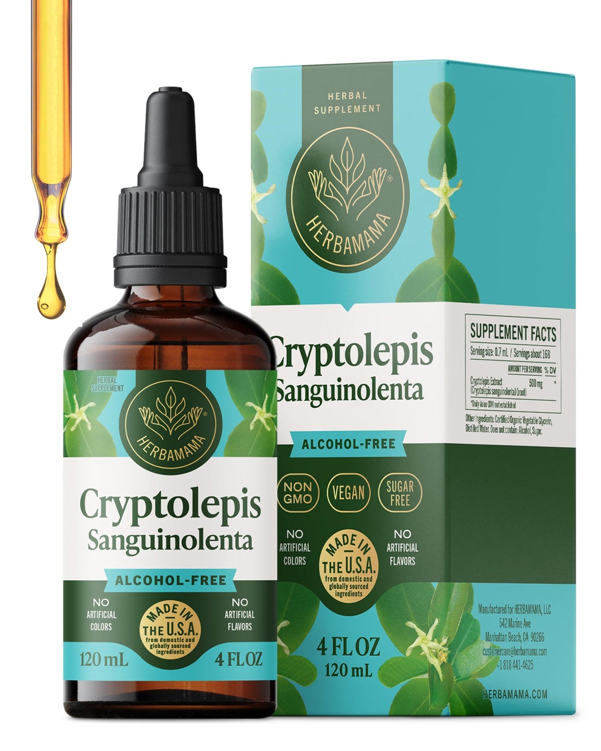 Herbamama tintura Cryptolepis en botella, apoyo inmunitario diario suave.