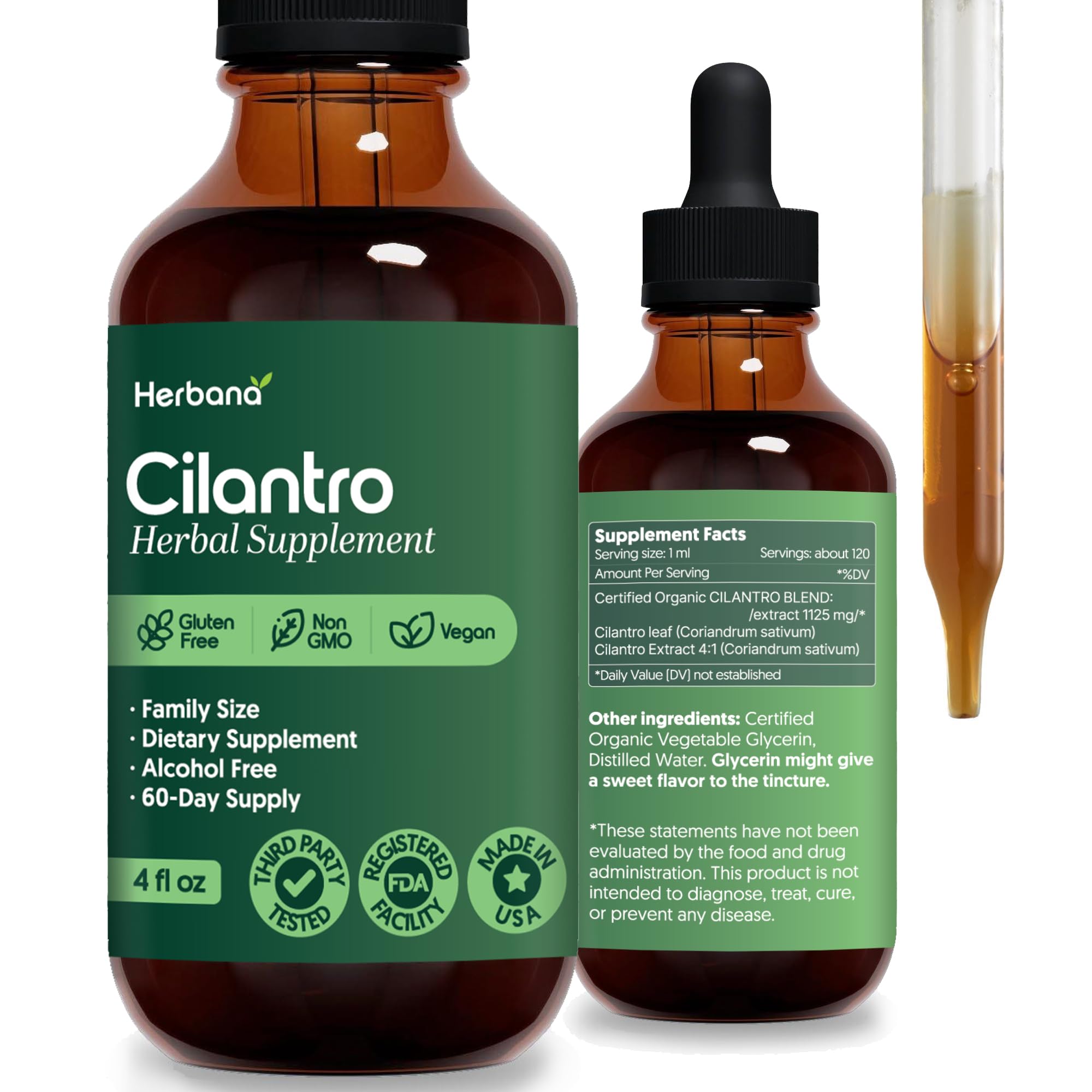 HERBANA MANUFACTURING cilantro-hoja-extracto-liquido-botella ofrece calma suave para el día