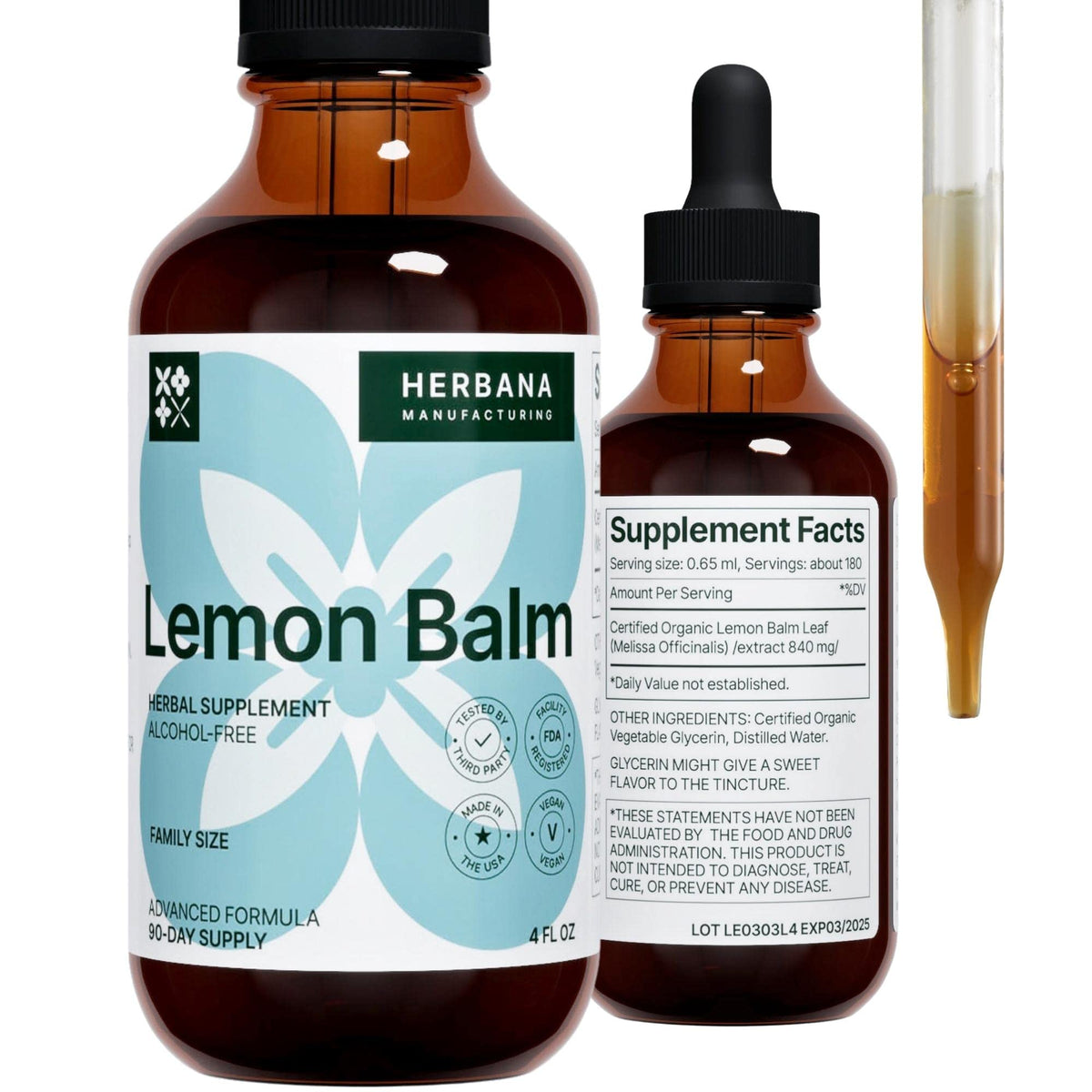 HERBANA Melisa extract en botella para uso diario suave.