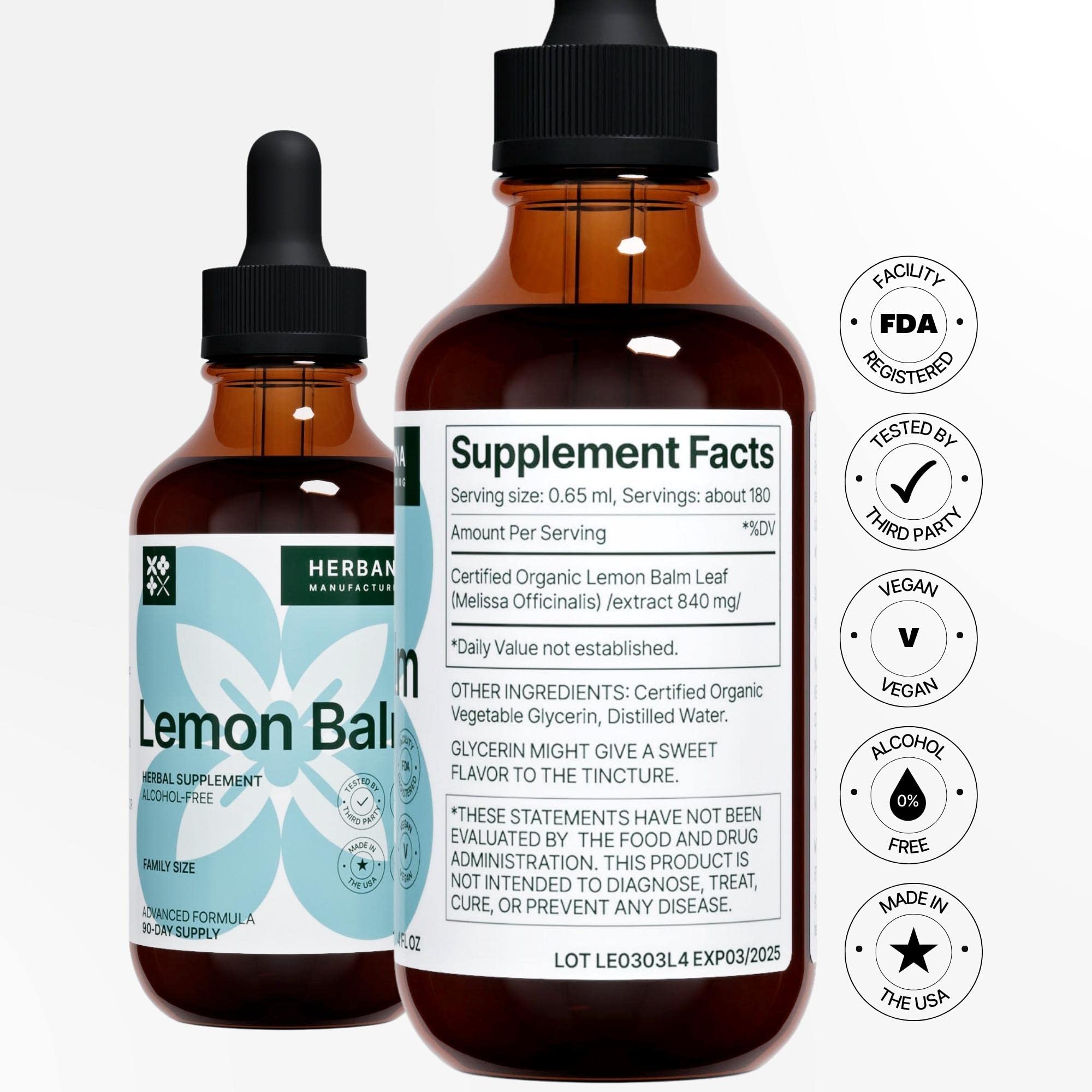HERBANA Melisa extract con cuentagotas para dosificaciones precisas.