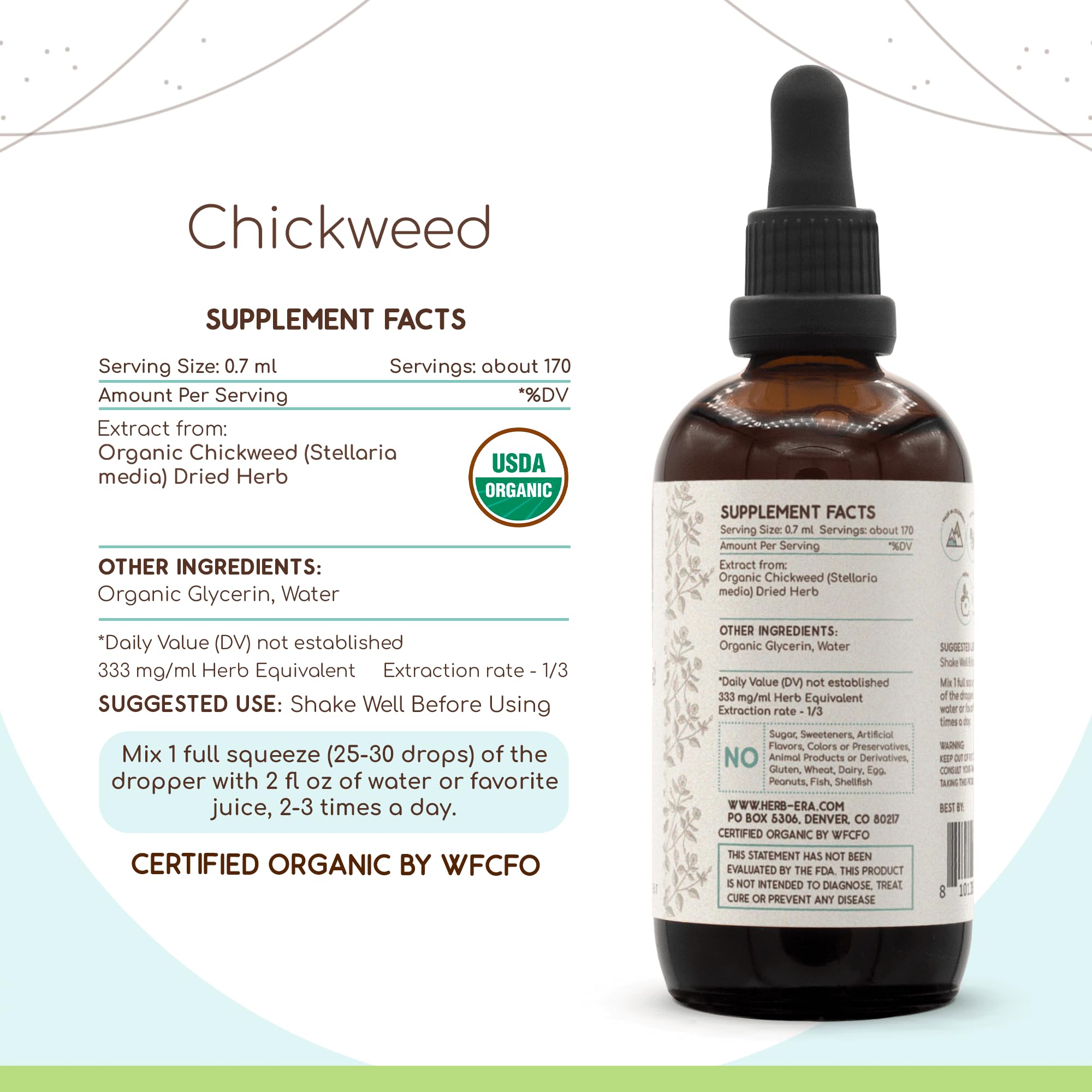 HerbEra Chickweed B120 – etiqueta con origen USDA Orgánico para mayor confianza.