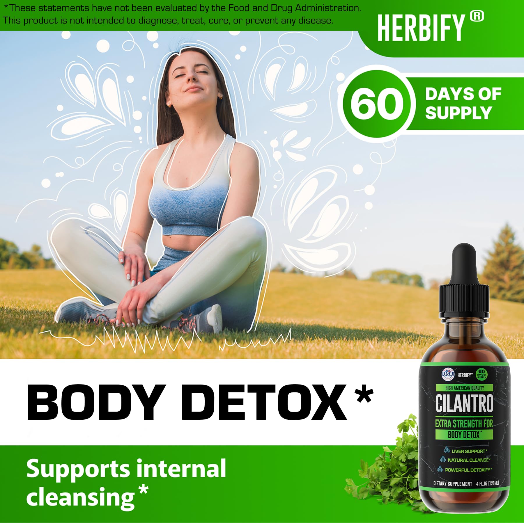 Gota de tintura de cilantro HERBIFY lista para verter en bebidas