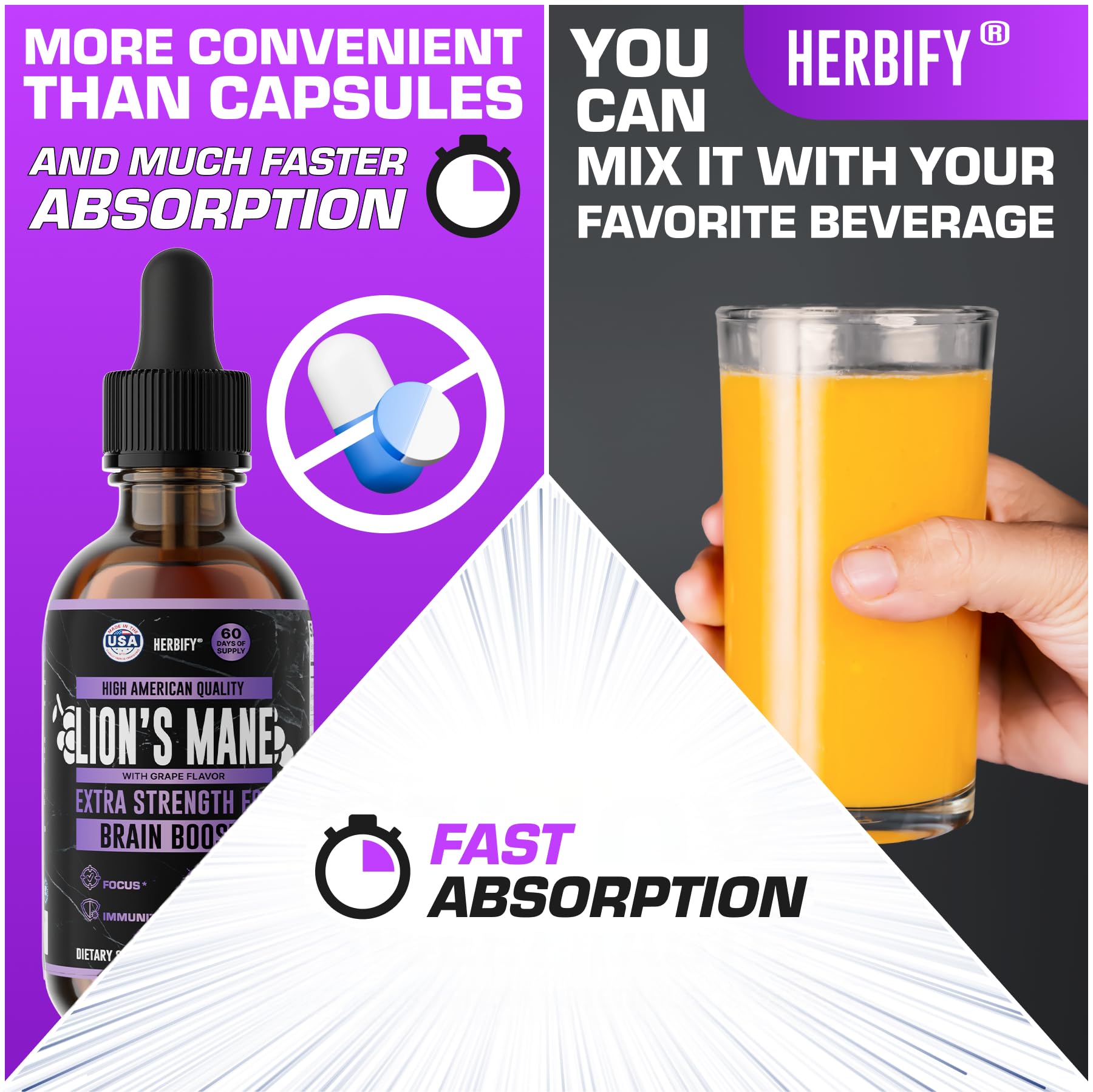 HERBIFY Lions Mane Extract dosis diaria: apoyo para concentración y claridad mental.
