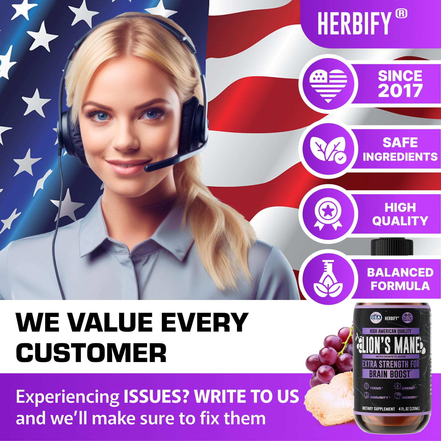 HERBIFY Lions Mane Extract empaque sostenible: opción práctica para viajes.