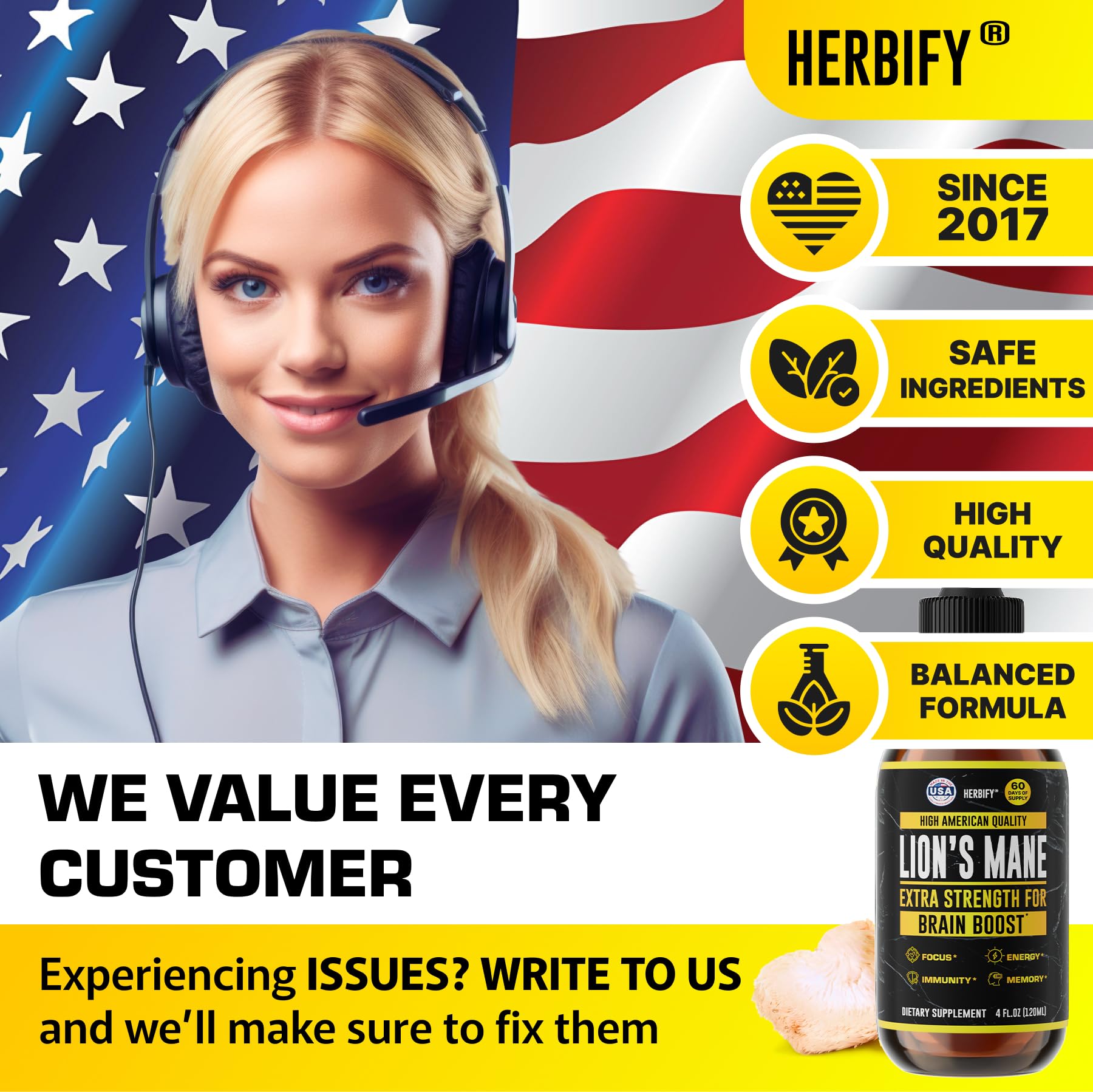 HERBIFY Melena de León Frasco y gotero: experiencia de consumo suave y confiable.