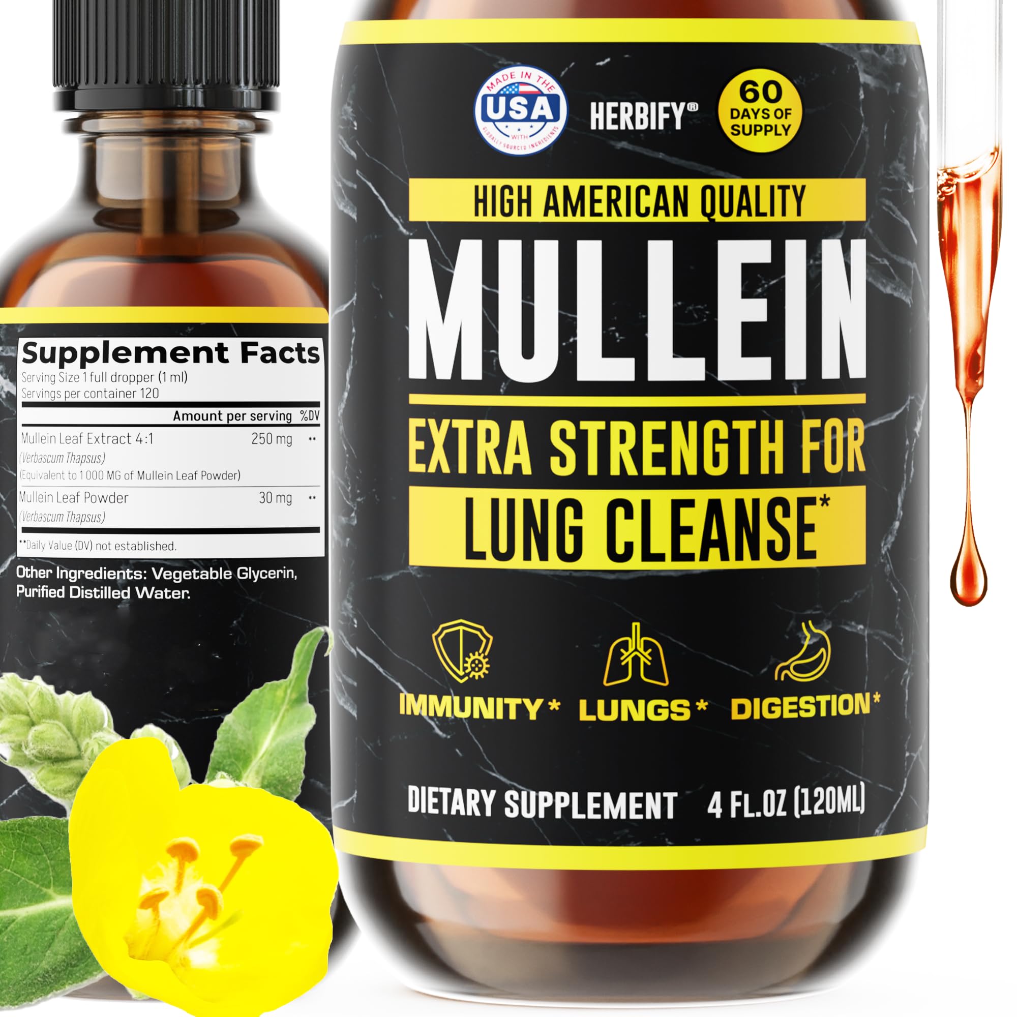 HERBIFY Gotas de llantén: botella con extracto de hojas para apoyo respiratorio suave