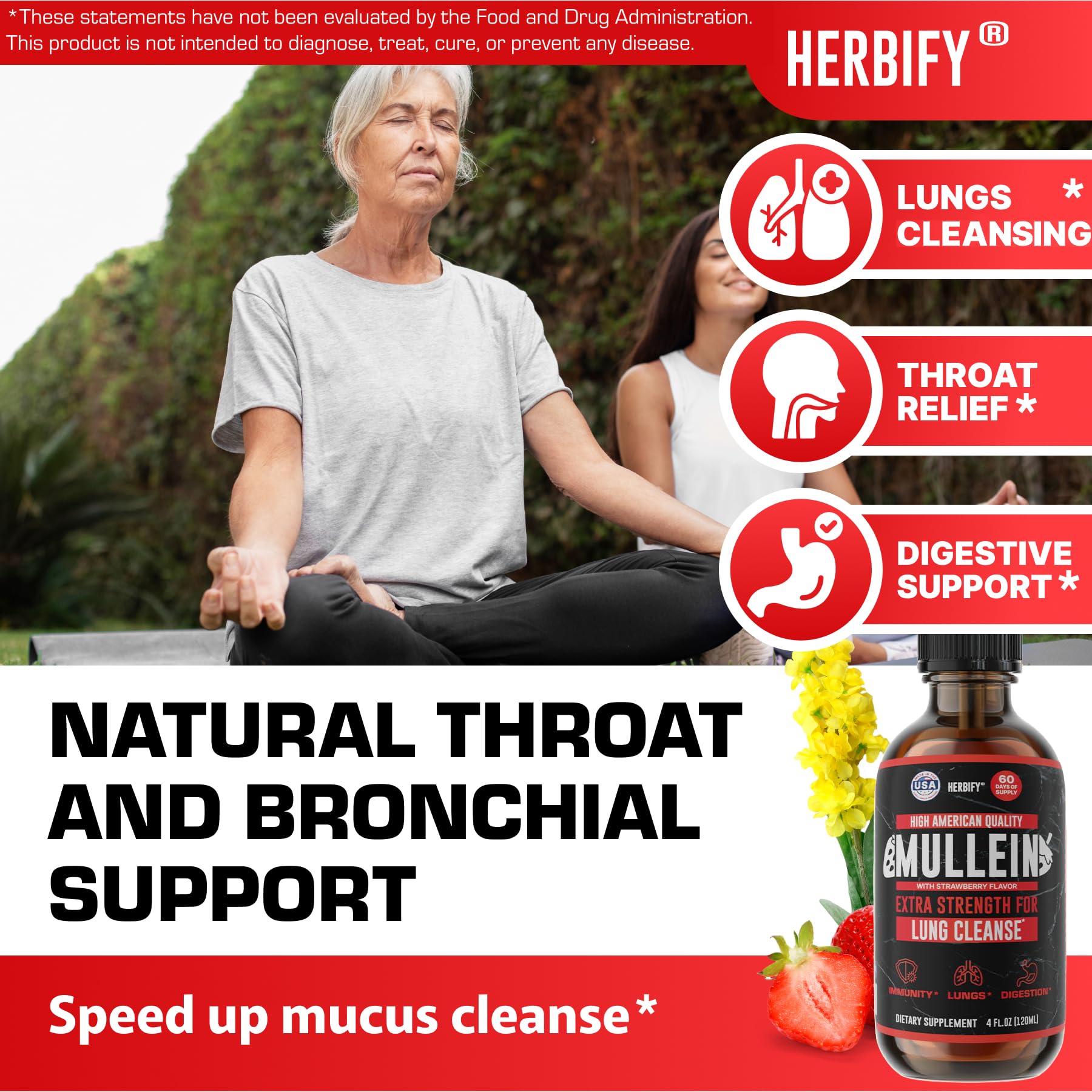 HERBIFY Mullein Drops, etiqueta clara de ingredientes para entender la formulación.