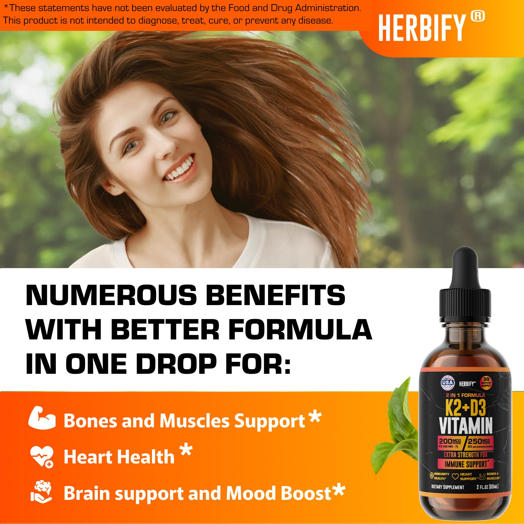 HERBIFY Gotas D3 K2, medición para dosificación consistente.