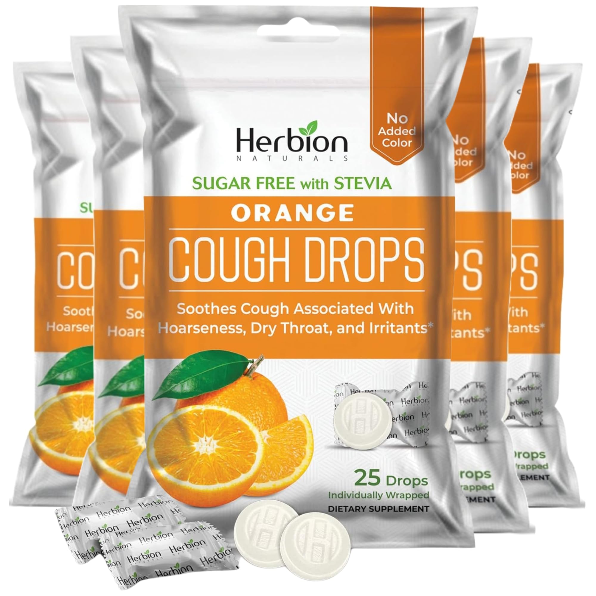 HERBION Naturals empaque de 5 paquetes con 125 pastillas sabor naranja sin azúcar