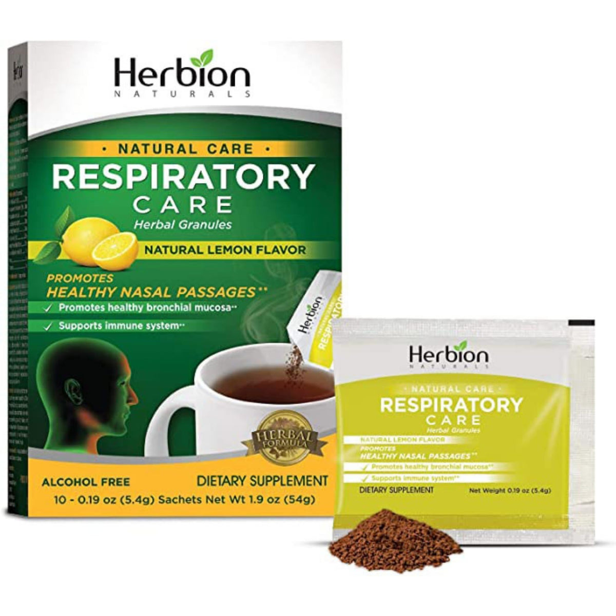 HERBION Naturals granulos respiratorio limón en taza caliente para apoyo suave