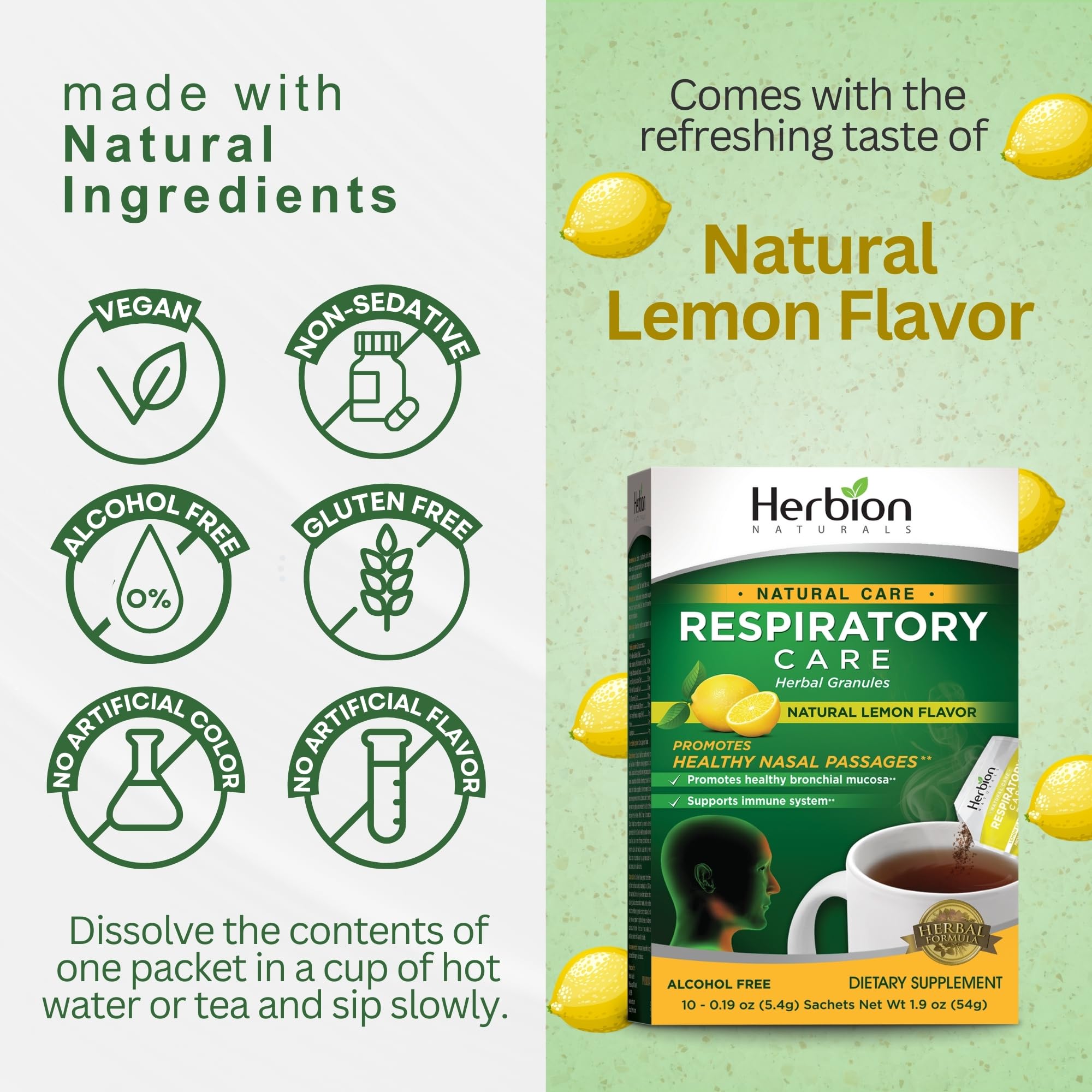 HERBION Naturals granulos respiratorio sabor limón para beber caliente