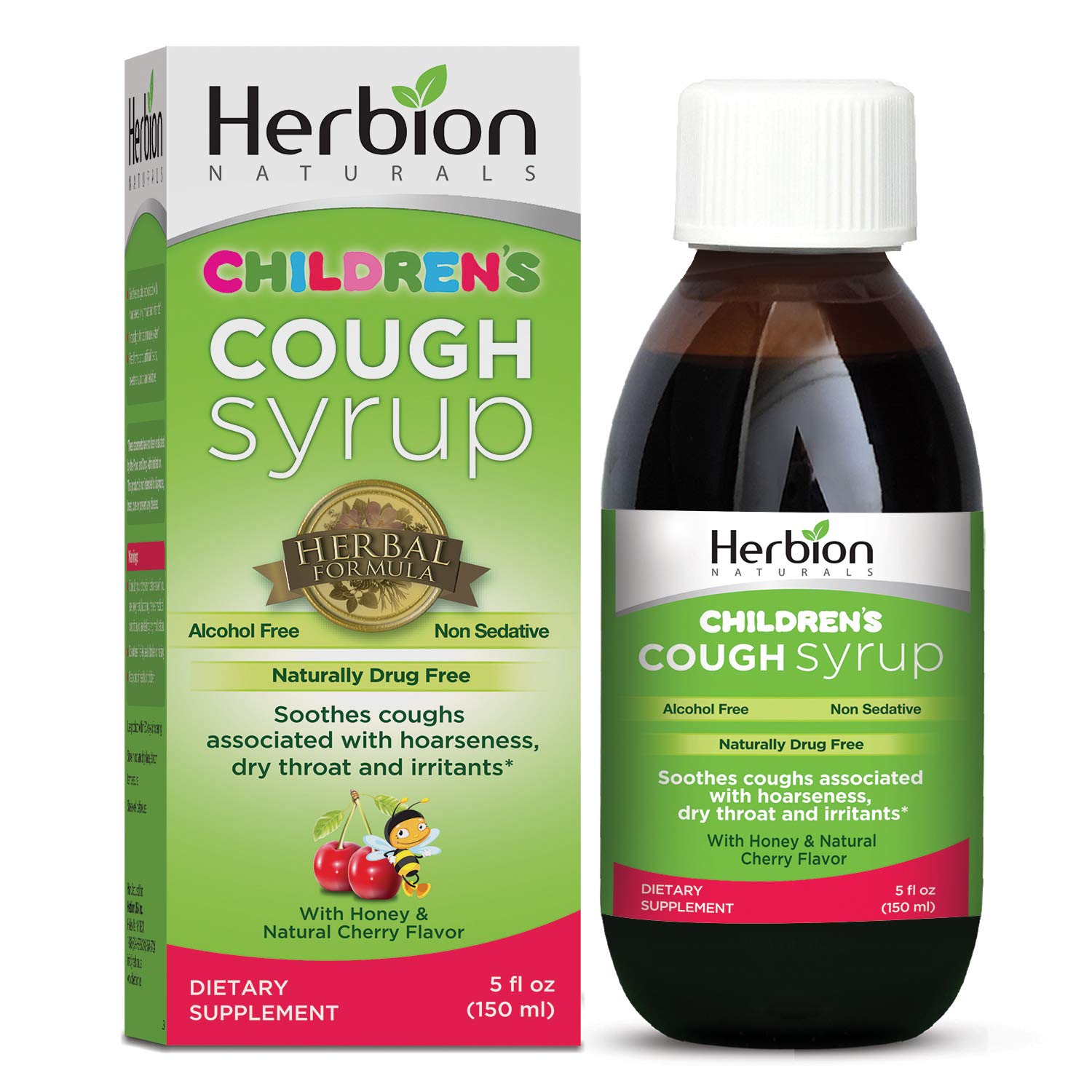 Jarabe HERBION Naturals para tos de niños, botella de 5 oz, alivio suave.