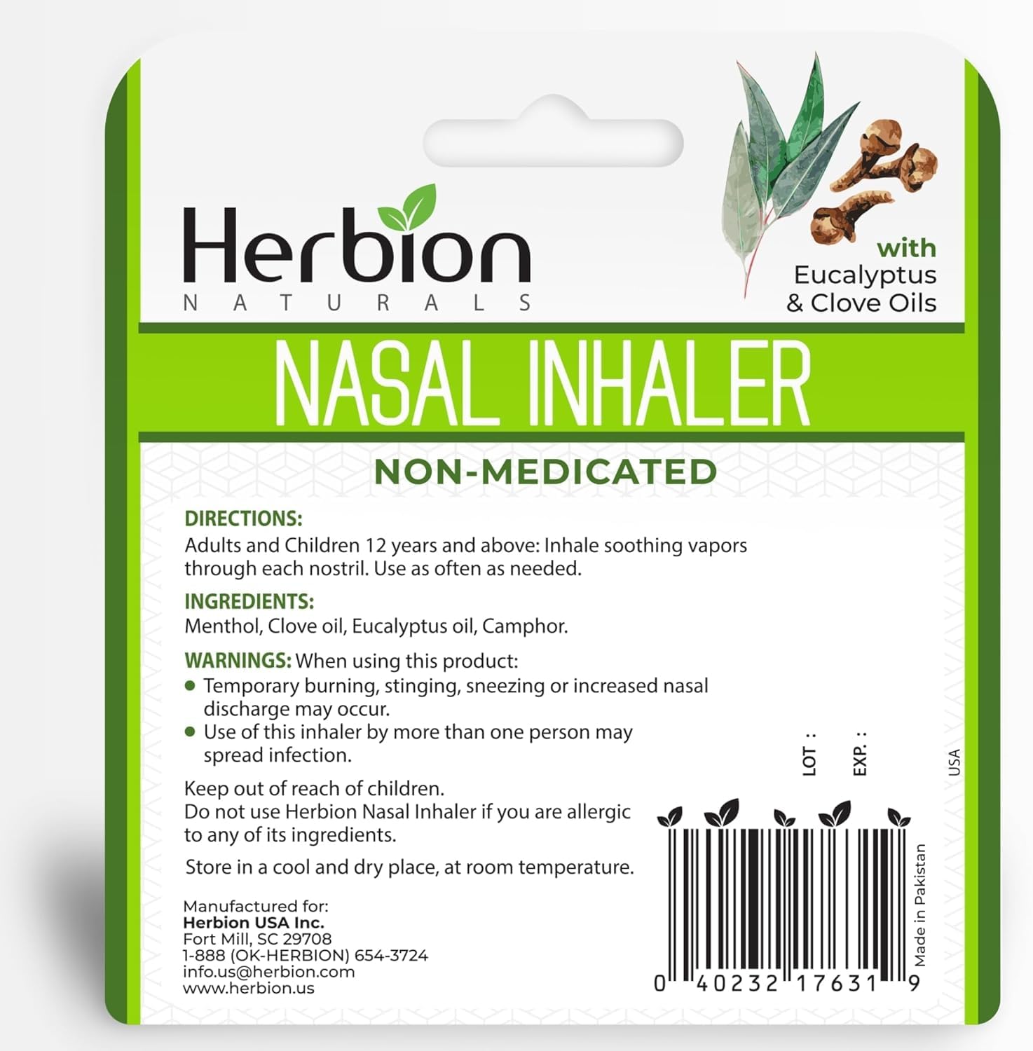Herbion Naturals inhalador nasal pack de 2 para llevar