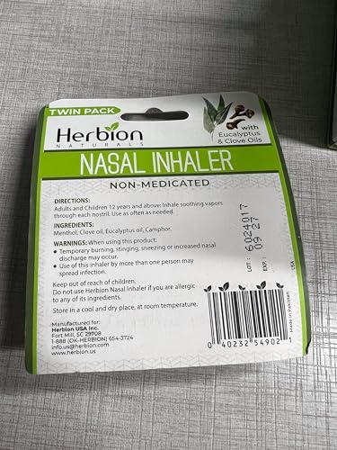 Herbion Naturals inhalador nasal vapor calmante para relajación y despeje