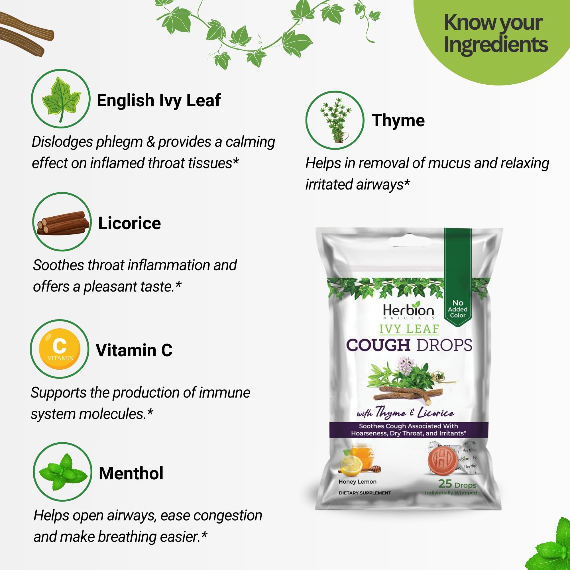 Pastilla de Herbion Naturals en la mano, alivio suave de la tos