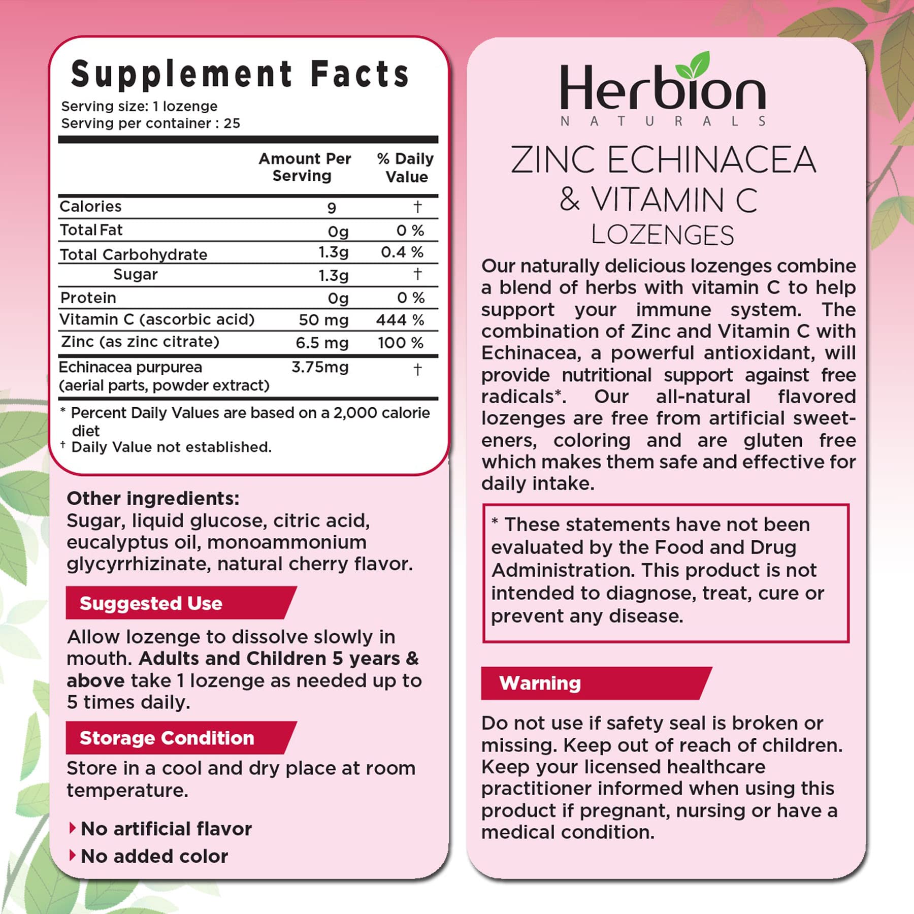 Pastillas masticables de cereza HERBION Naturals, 25 unidades, para consumo diario.