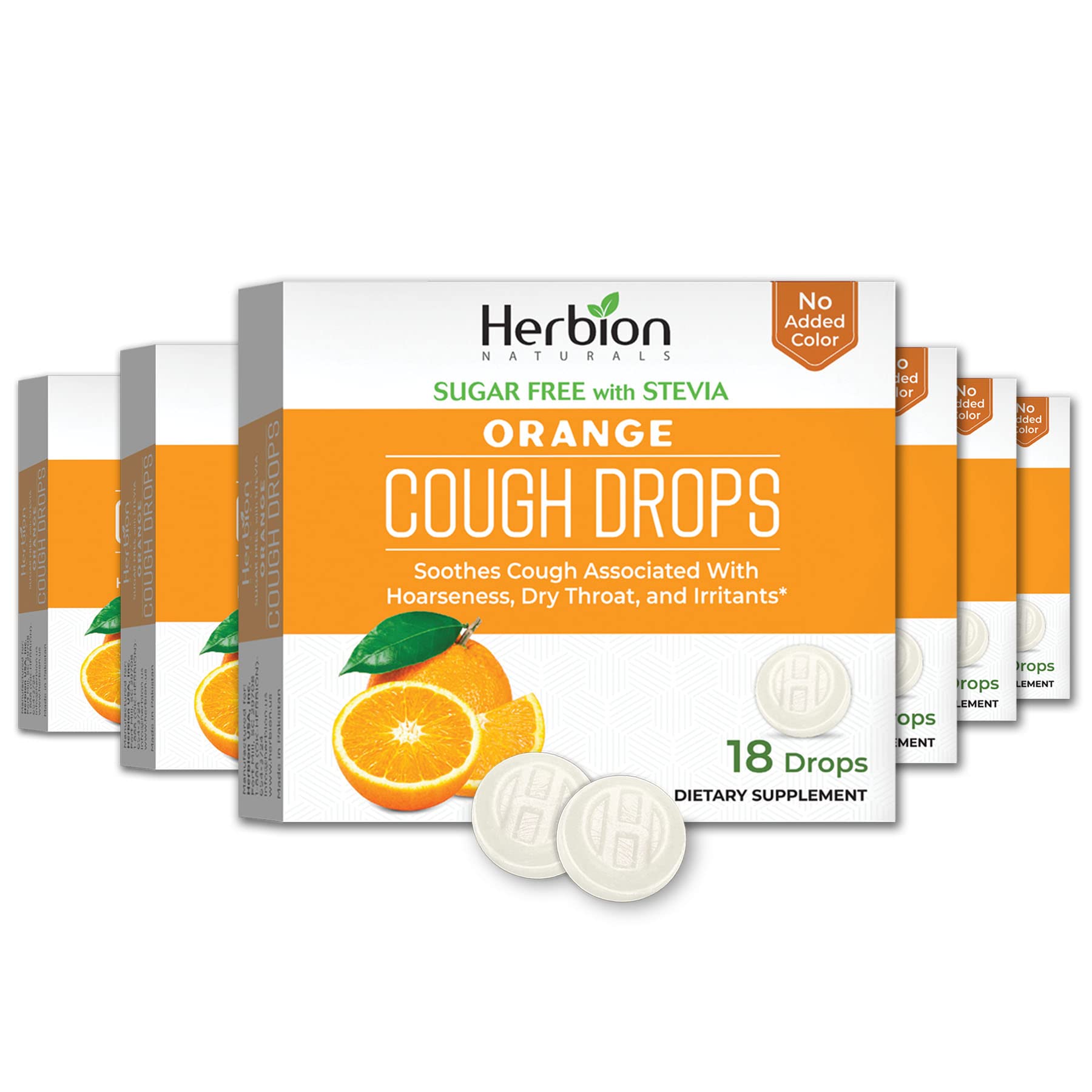 Pastillas HERBION Naturals sabor naranja frente, alivio suave de la tos