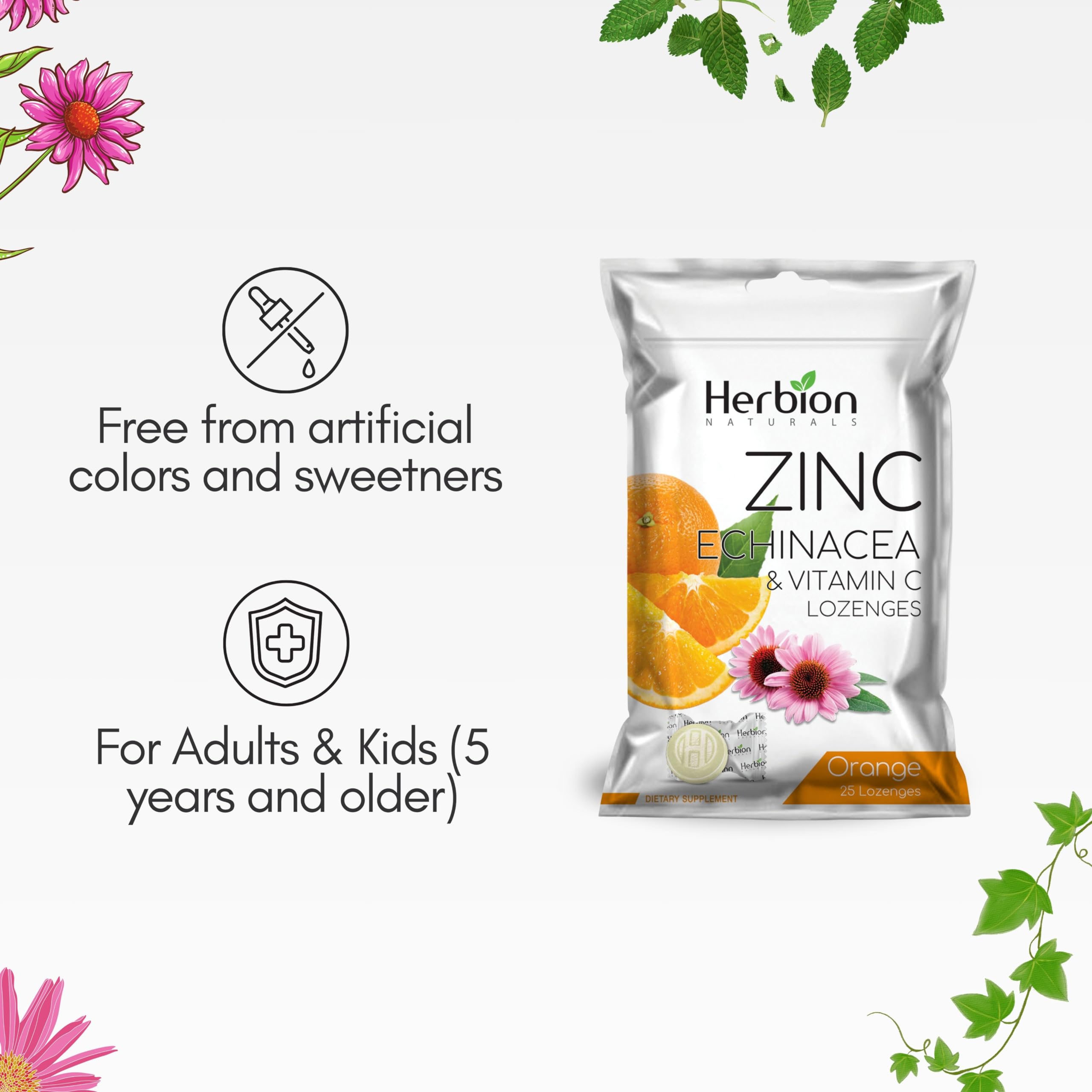HERBION Naturals, pastillas sabor naranja, snack saludable para el día.